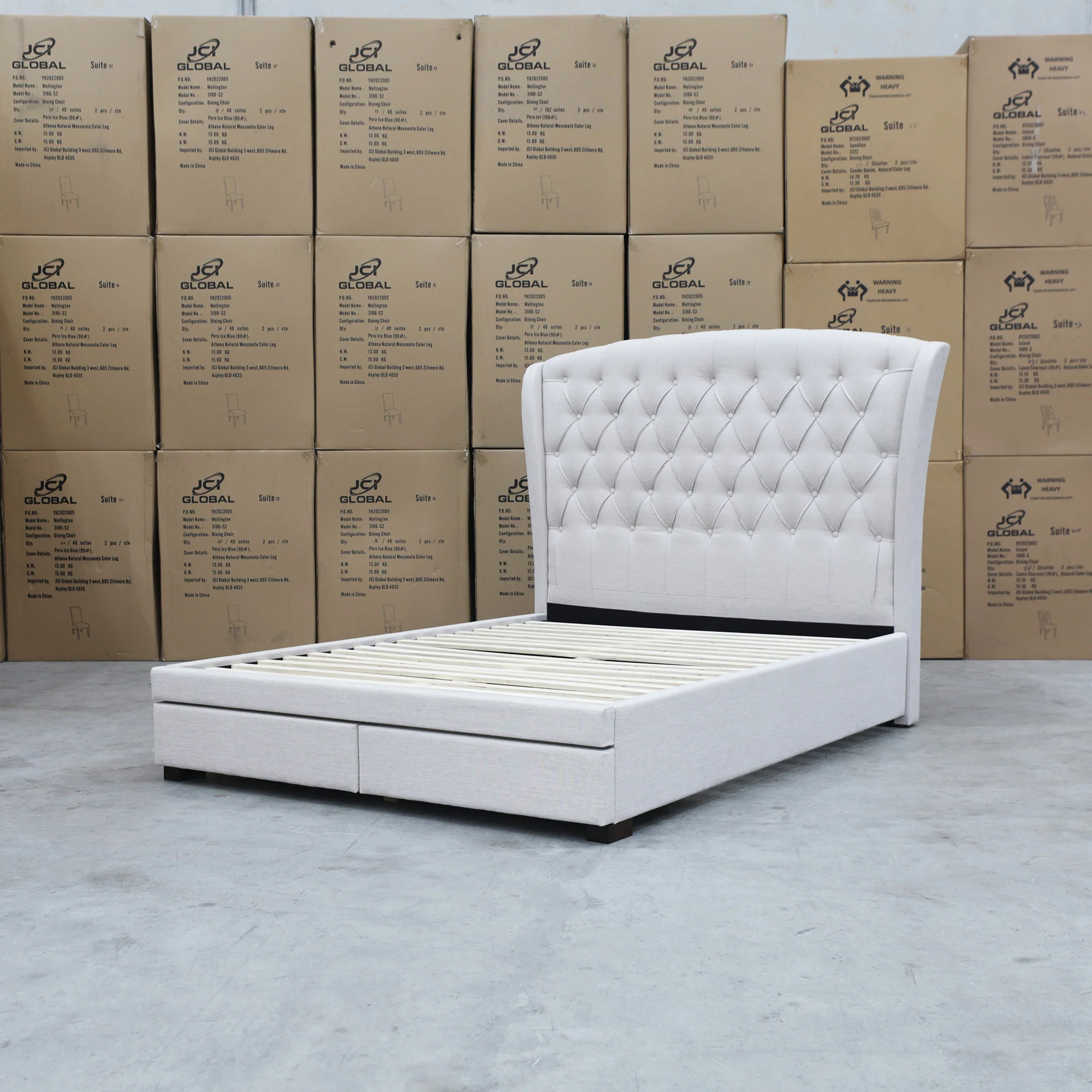 Grace King Fabric Storage Bed - Oat White - Image 10