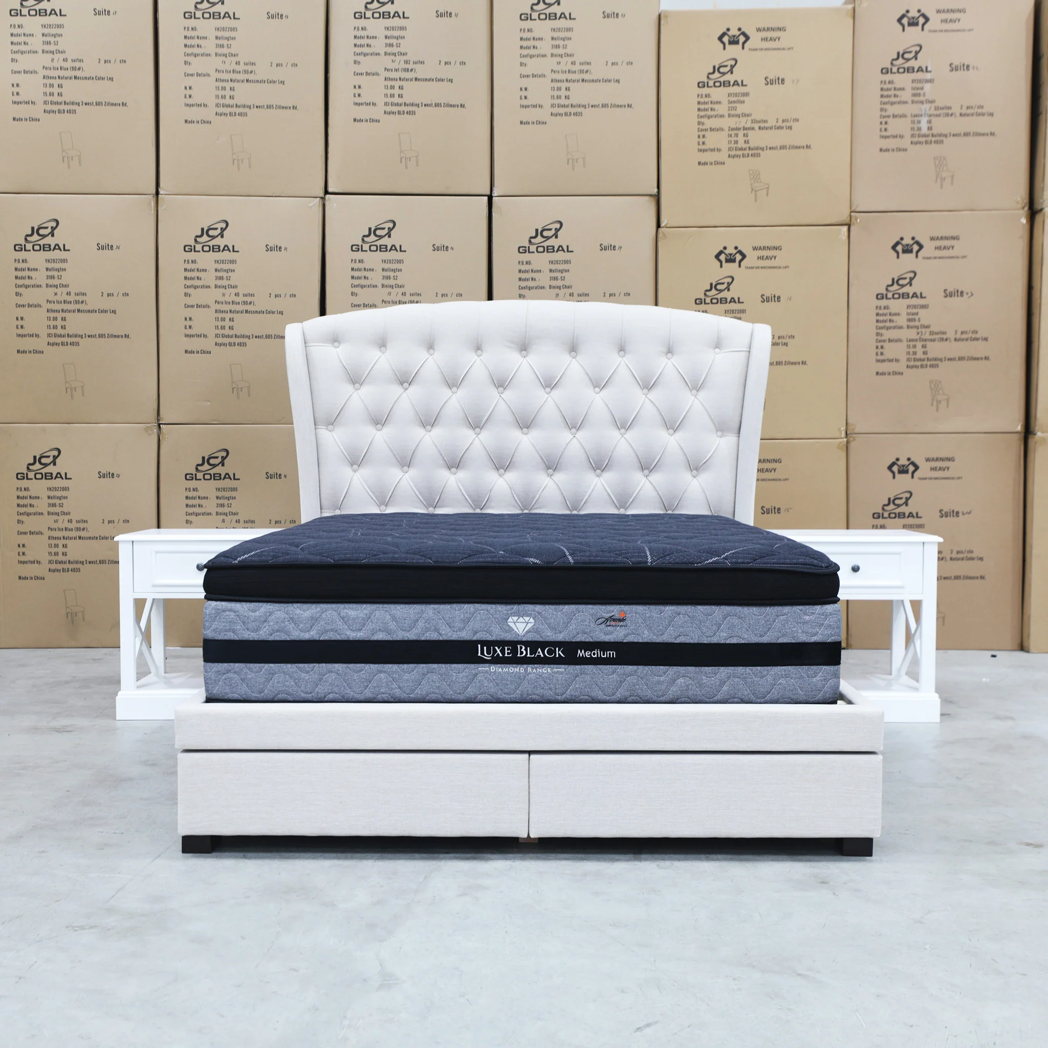 Grace King Fabric Storage Bed - Oat White - Image 6