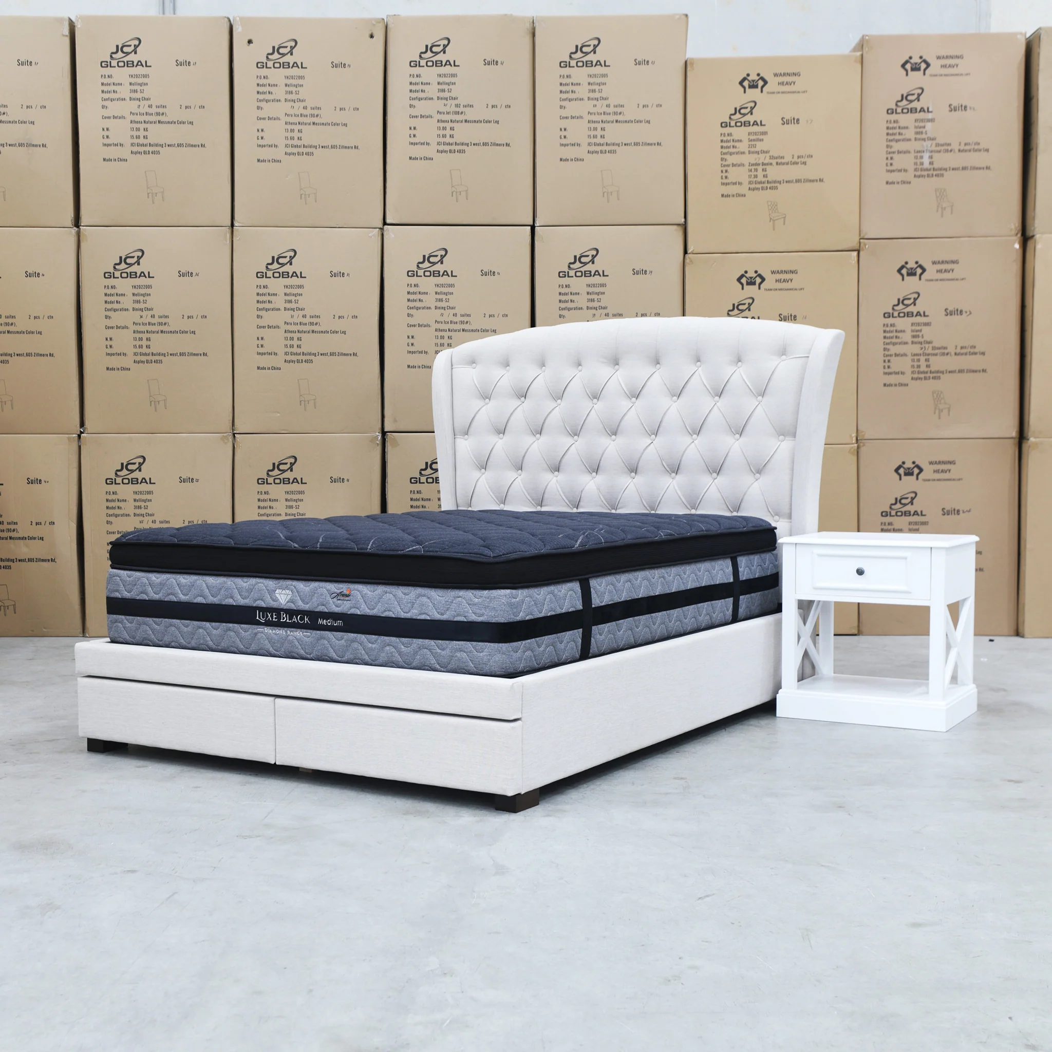 Grace King Fabric Storage Bed - Oat White - Image 8