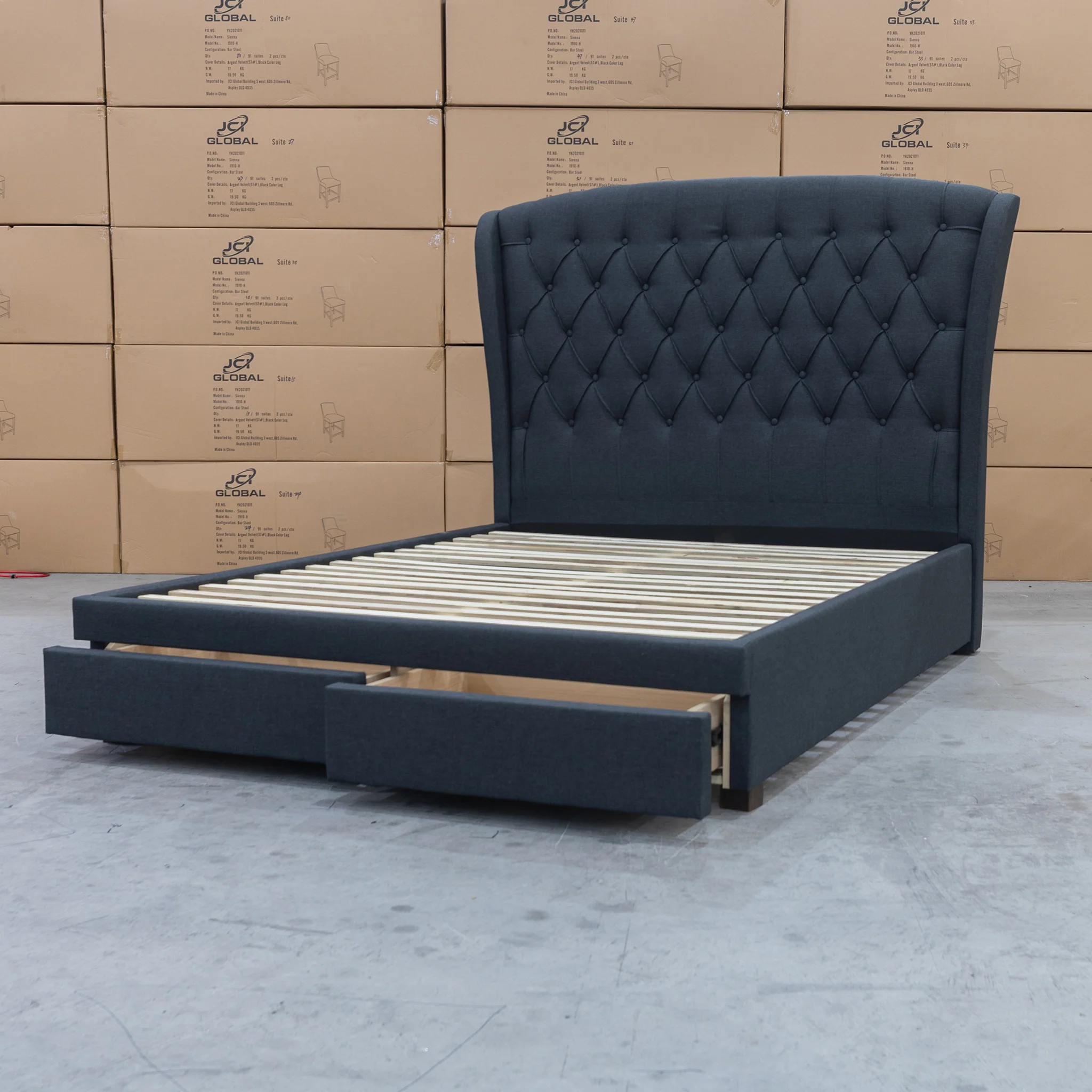 Grace Queen Fabric Storage Bed - Charcoal - Image 3