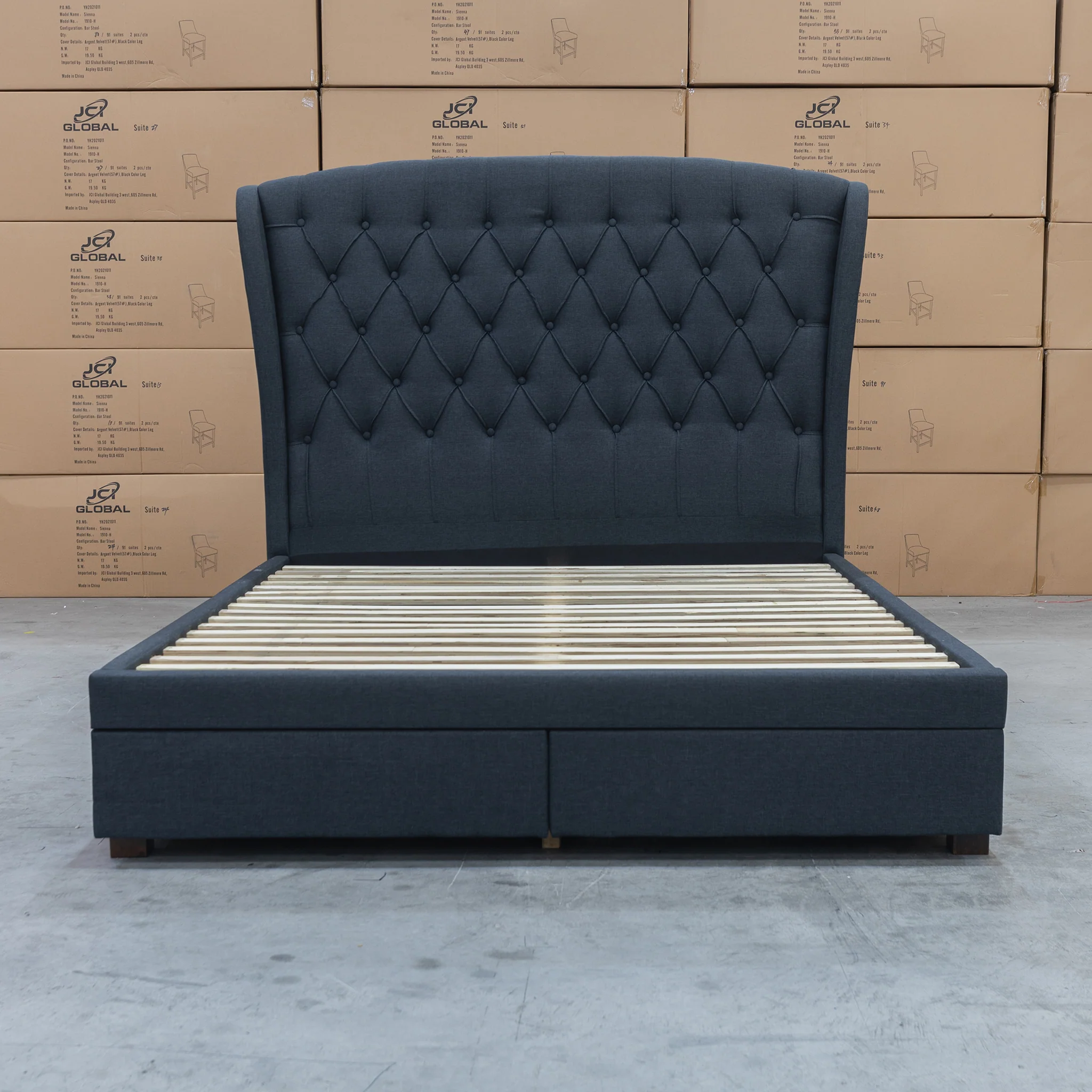 Grace Queen Fabric Storage Bed - Charcoal - Image 5