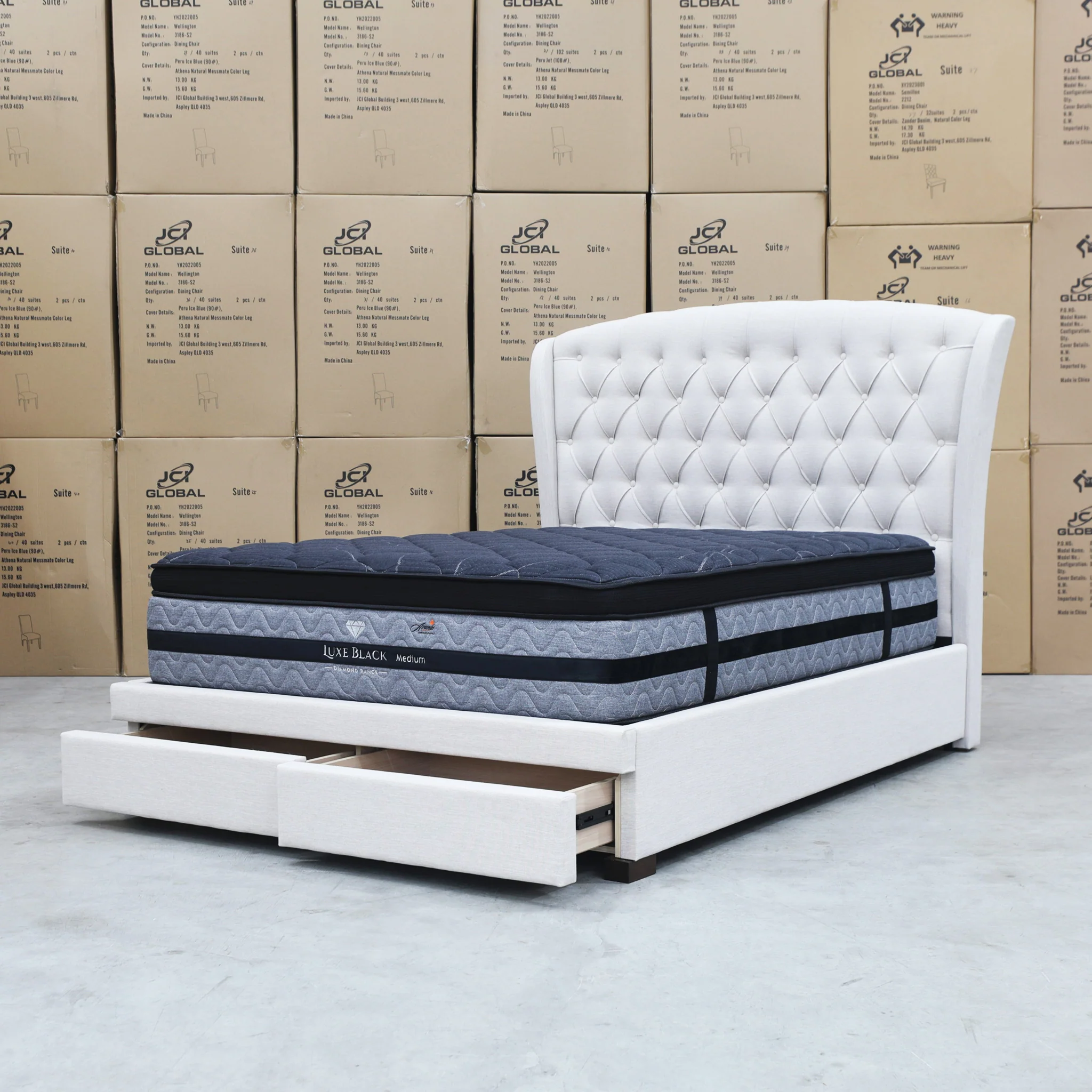 Grace Queen Fabric Storage Bed - Oat White - Image 10