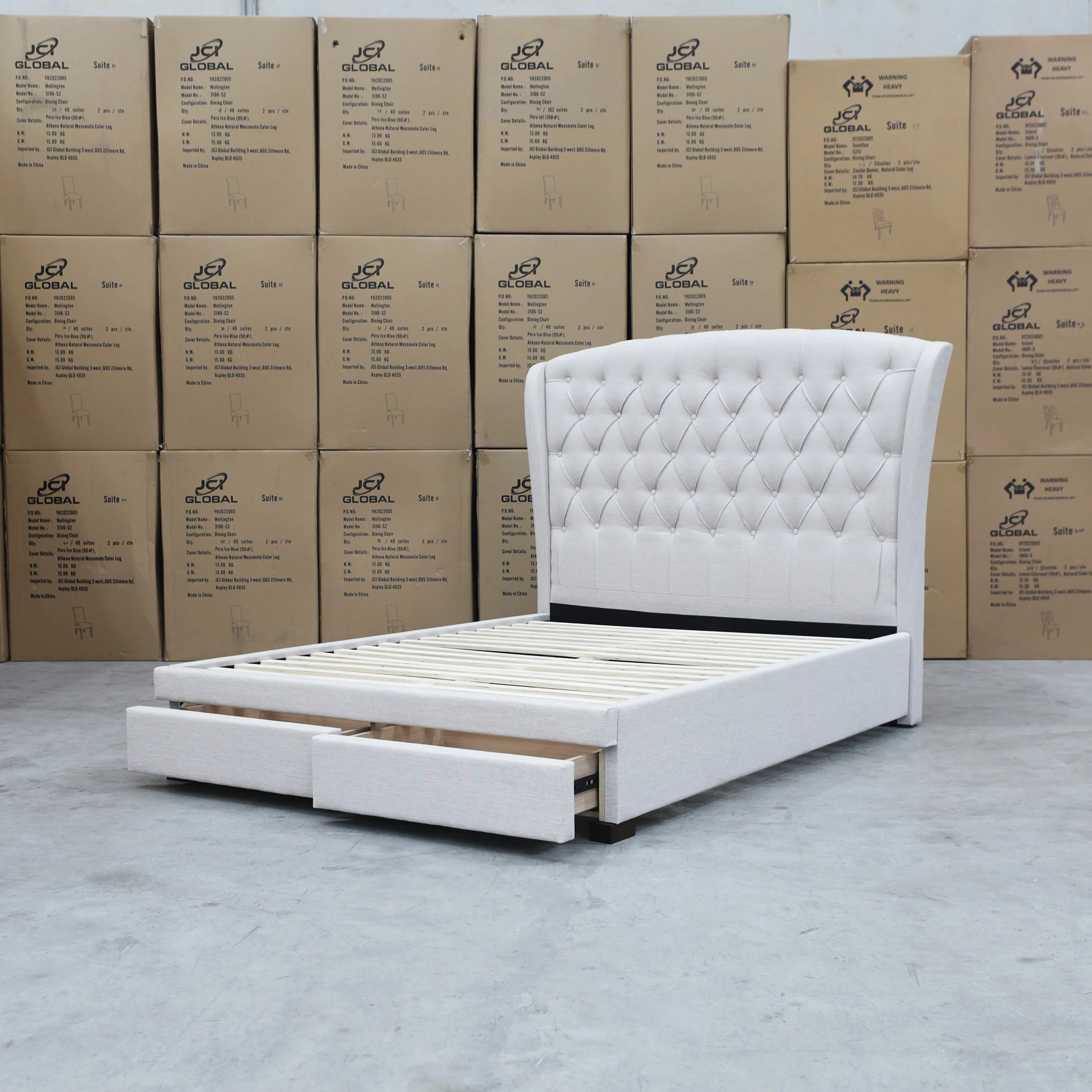 Grace Queen Fabric Storage Bed - Oat White - Image 12