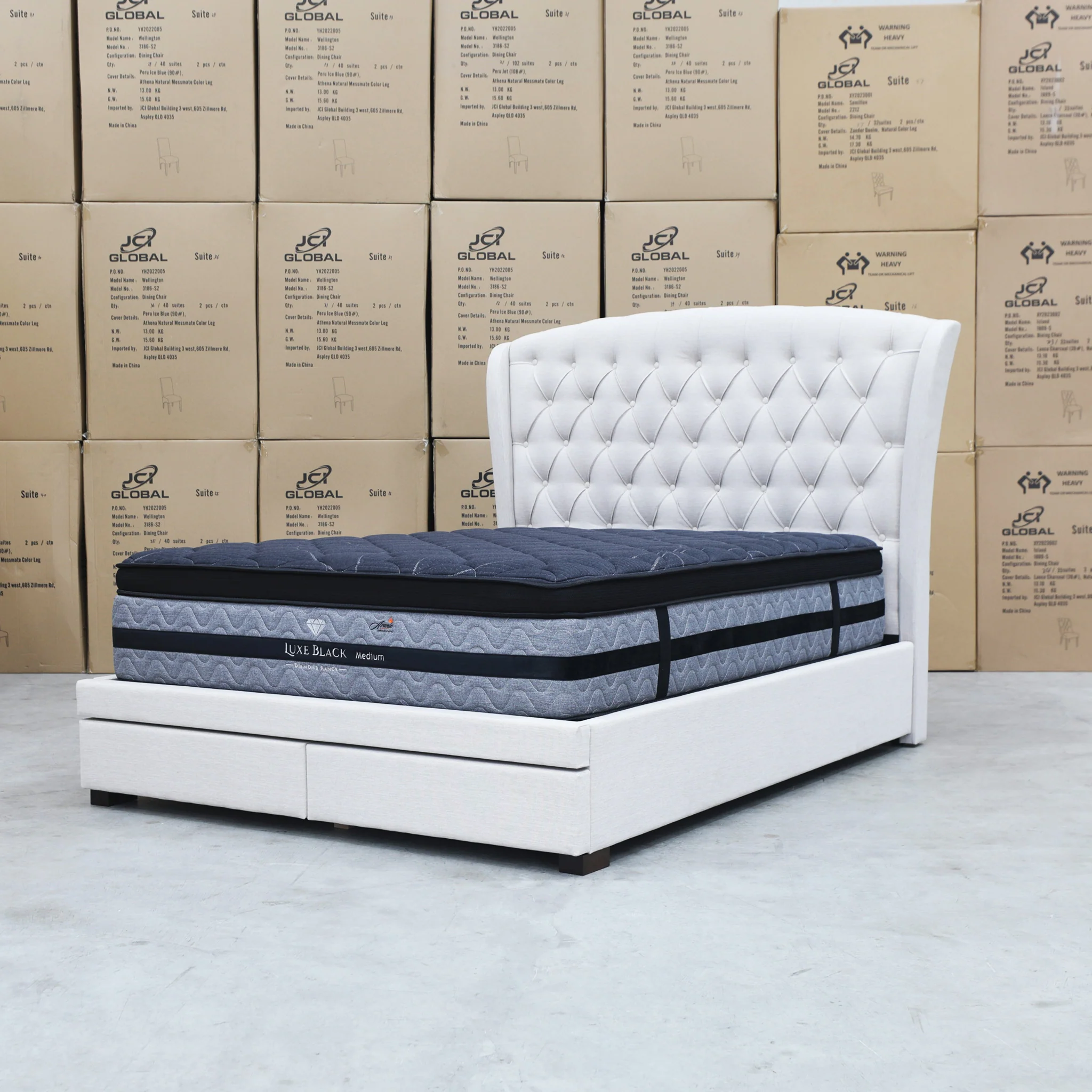 Grace Queen Fabric Storage Bed - Oat White - Image 9