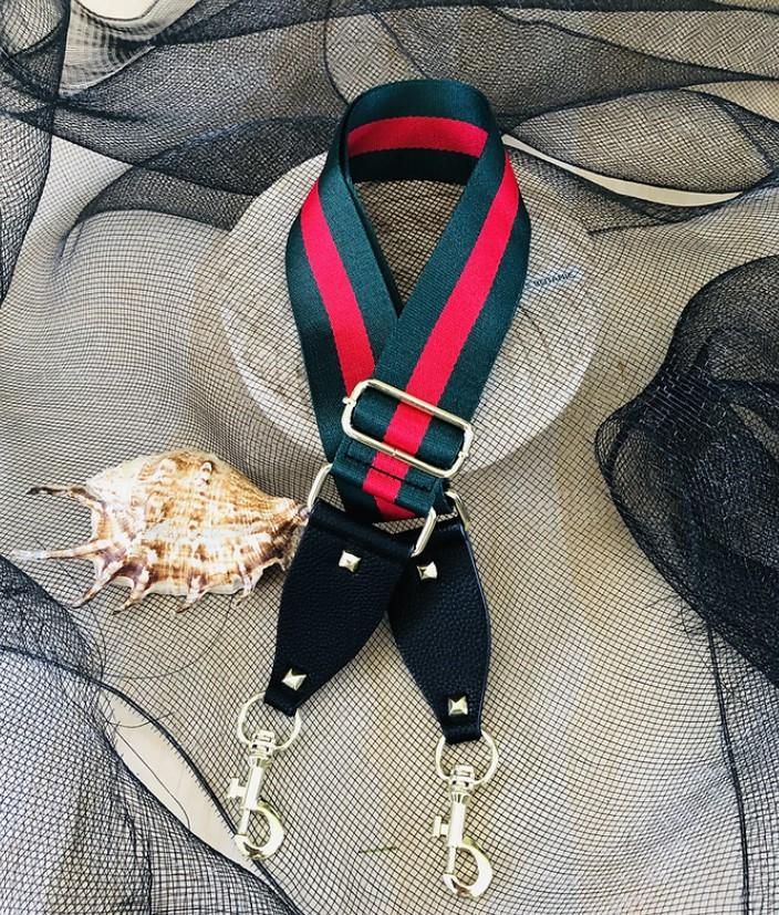 Green & Red Stripe - Bag Strap - Silver Hardware - Image 3