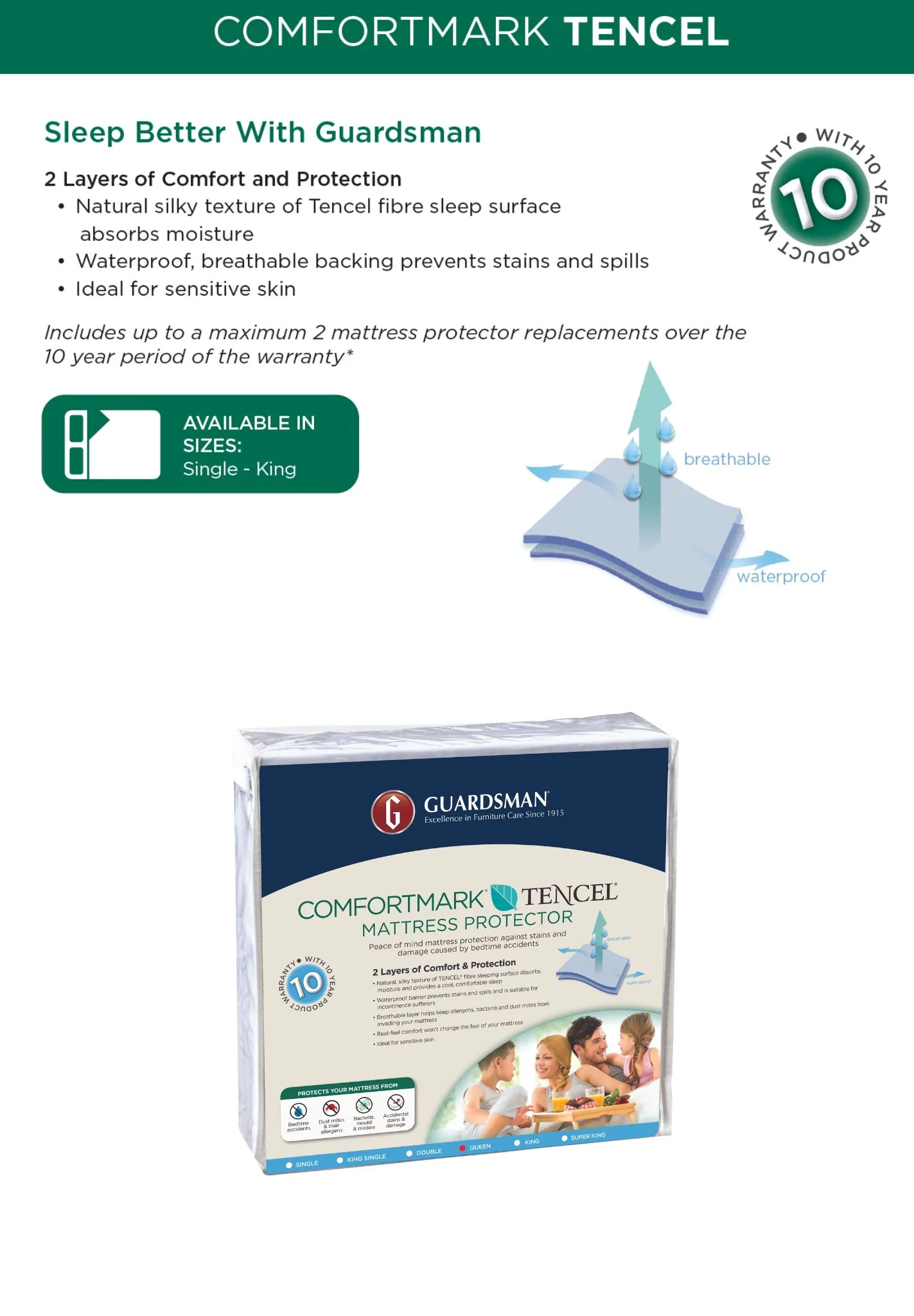 Guardsman ComfortMark Tencel Mattress Protector - 10 Year Warranty - Queen - Image 6