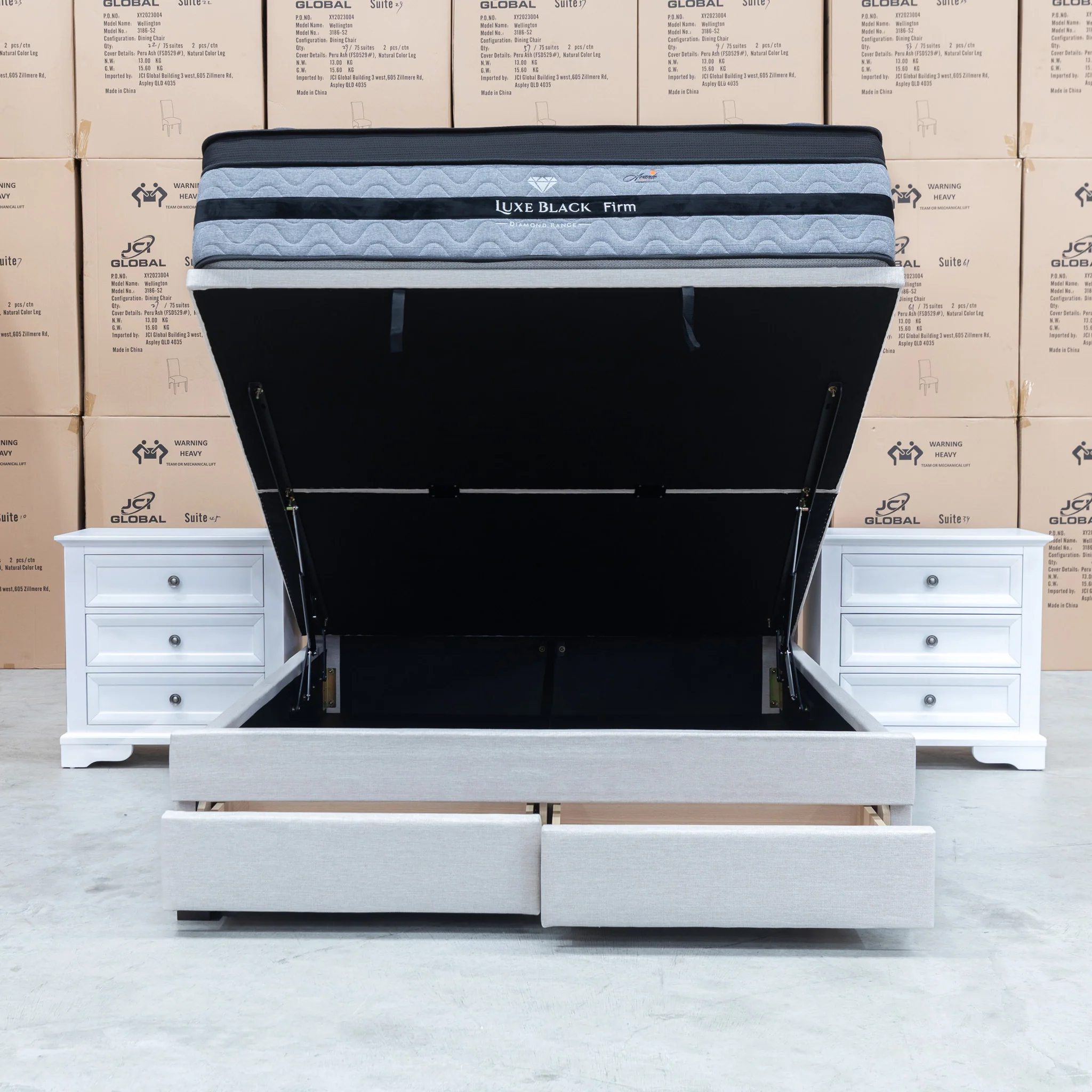 Hayman Gas Lift & Drawer Storage King Bed - Oat White - Image 11