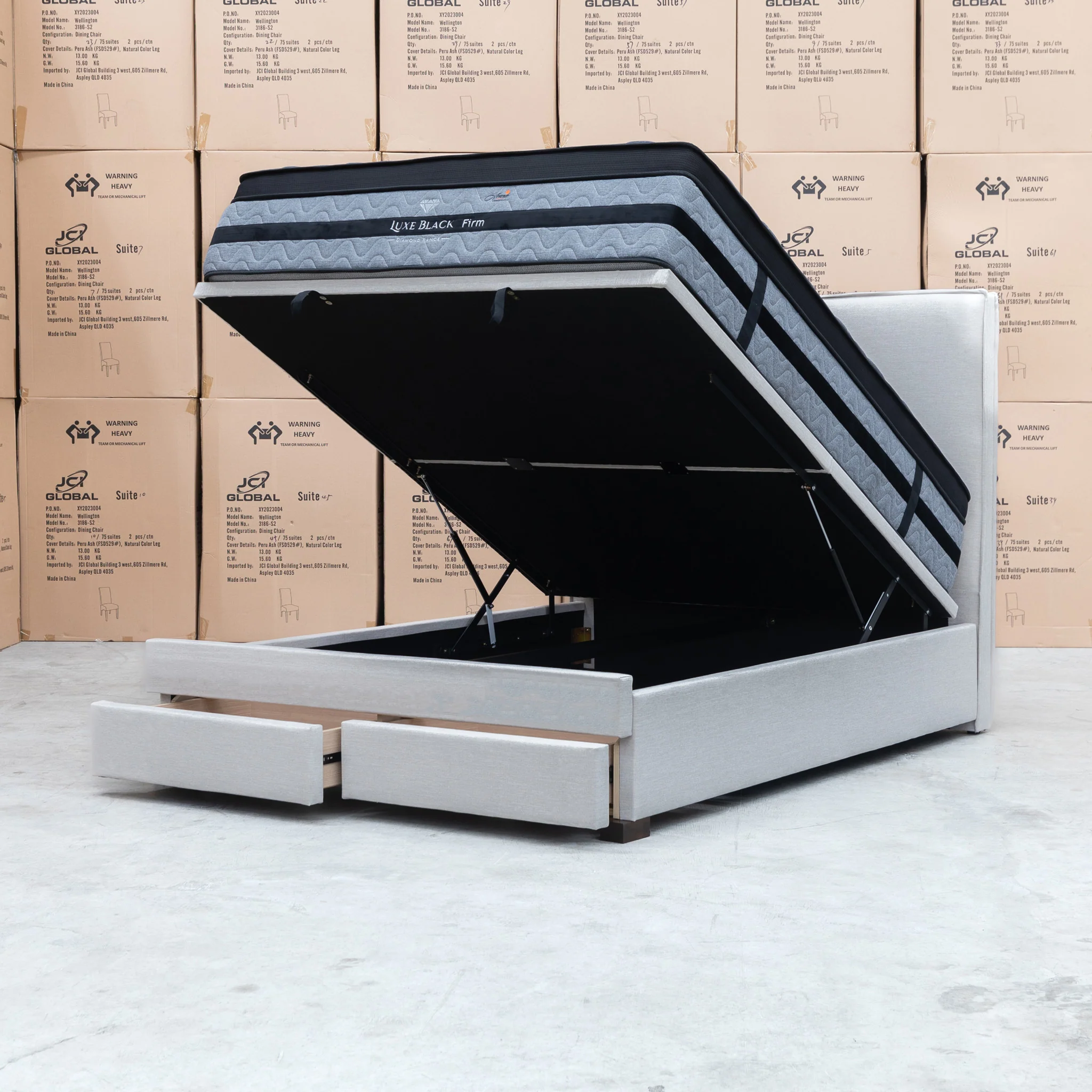 Hayman Gas Lift & Drawer Storage King Bed - Oat White - Image 17