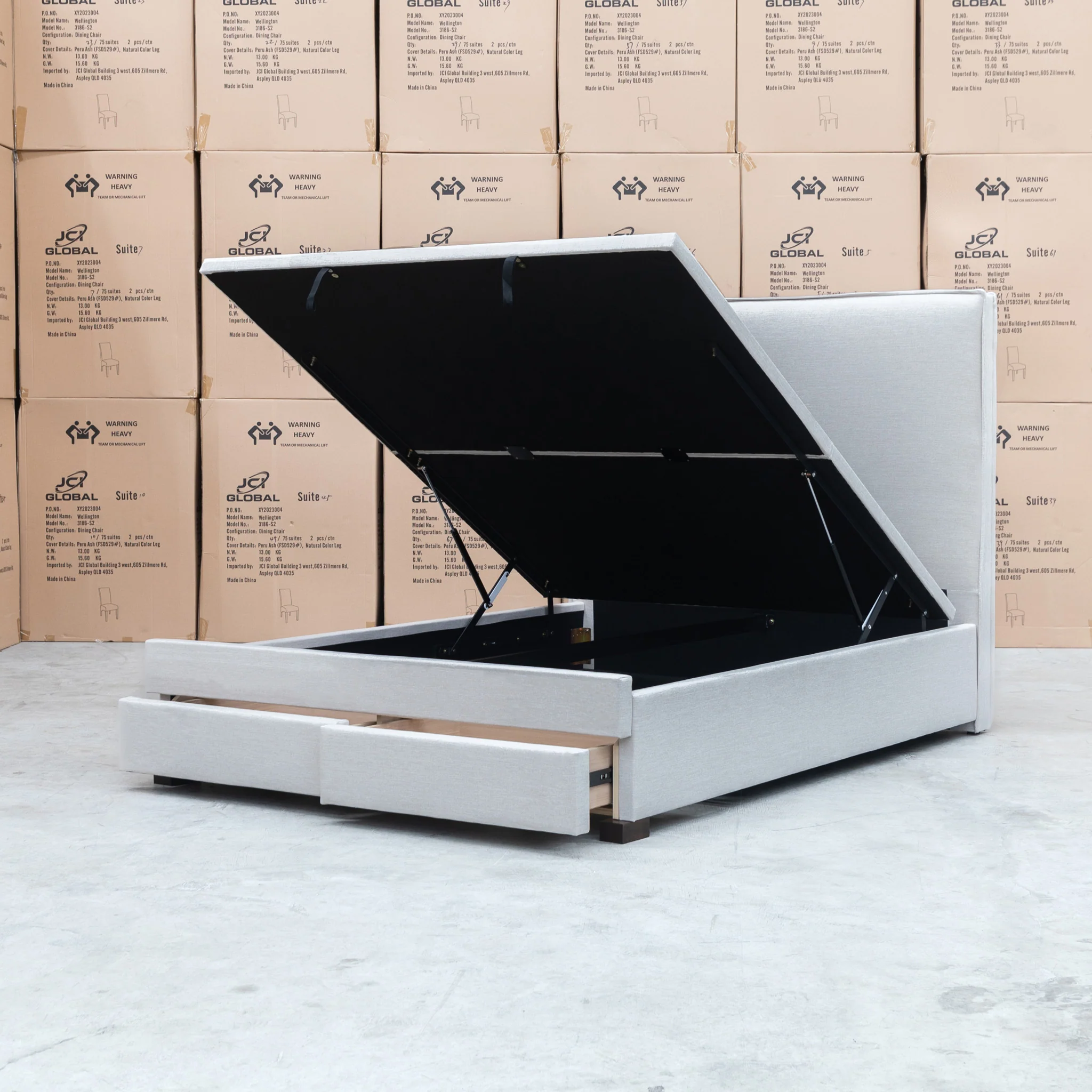 Hayman Gas Lift & Drawer Storage King Bed - Oat White - Image 18
