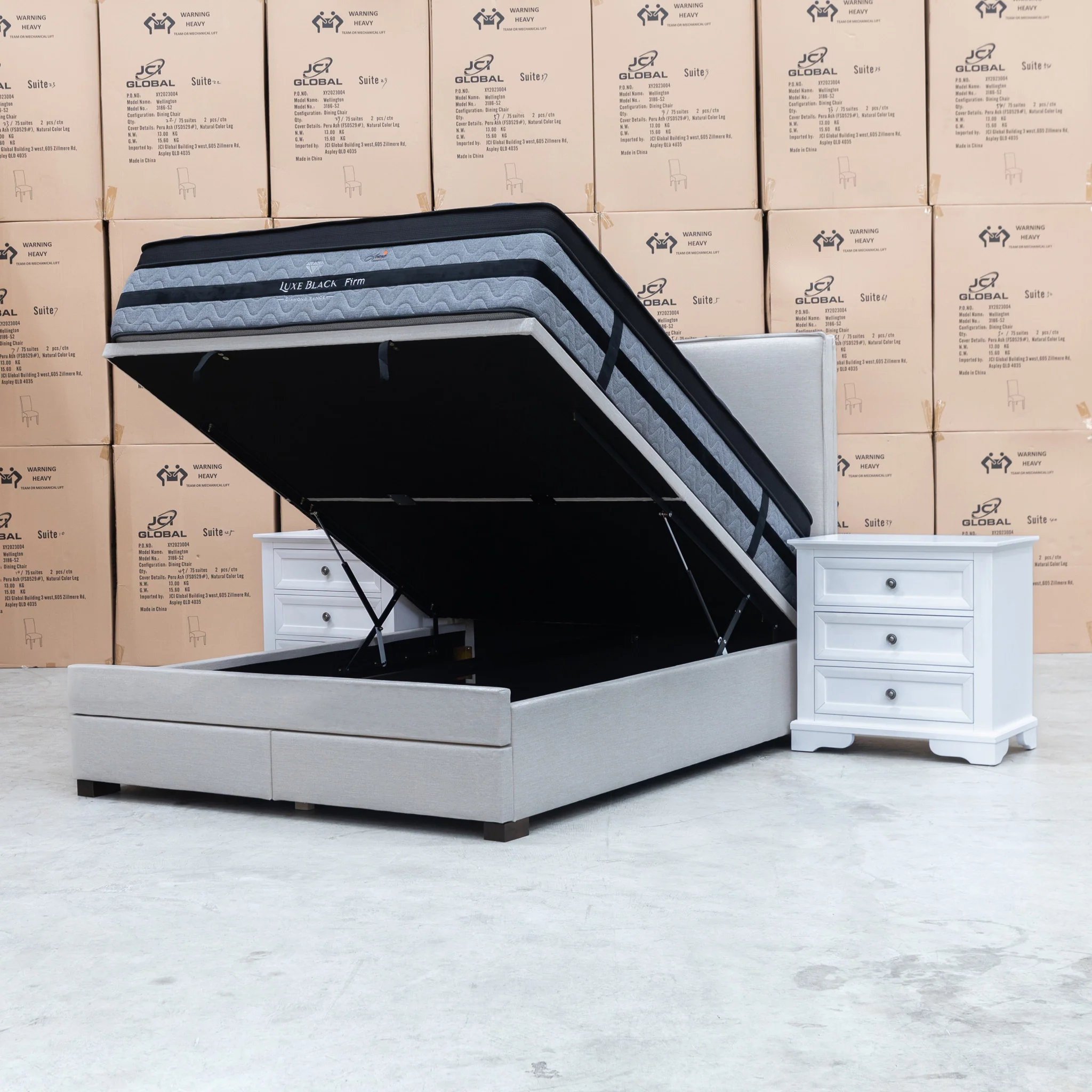 Hayman Gas Lift & Drawer Storage King Bed - Oat White - Image 5