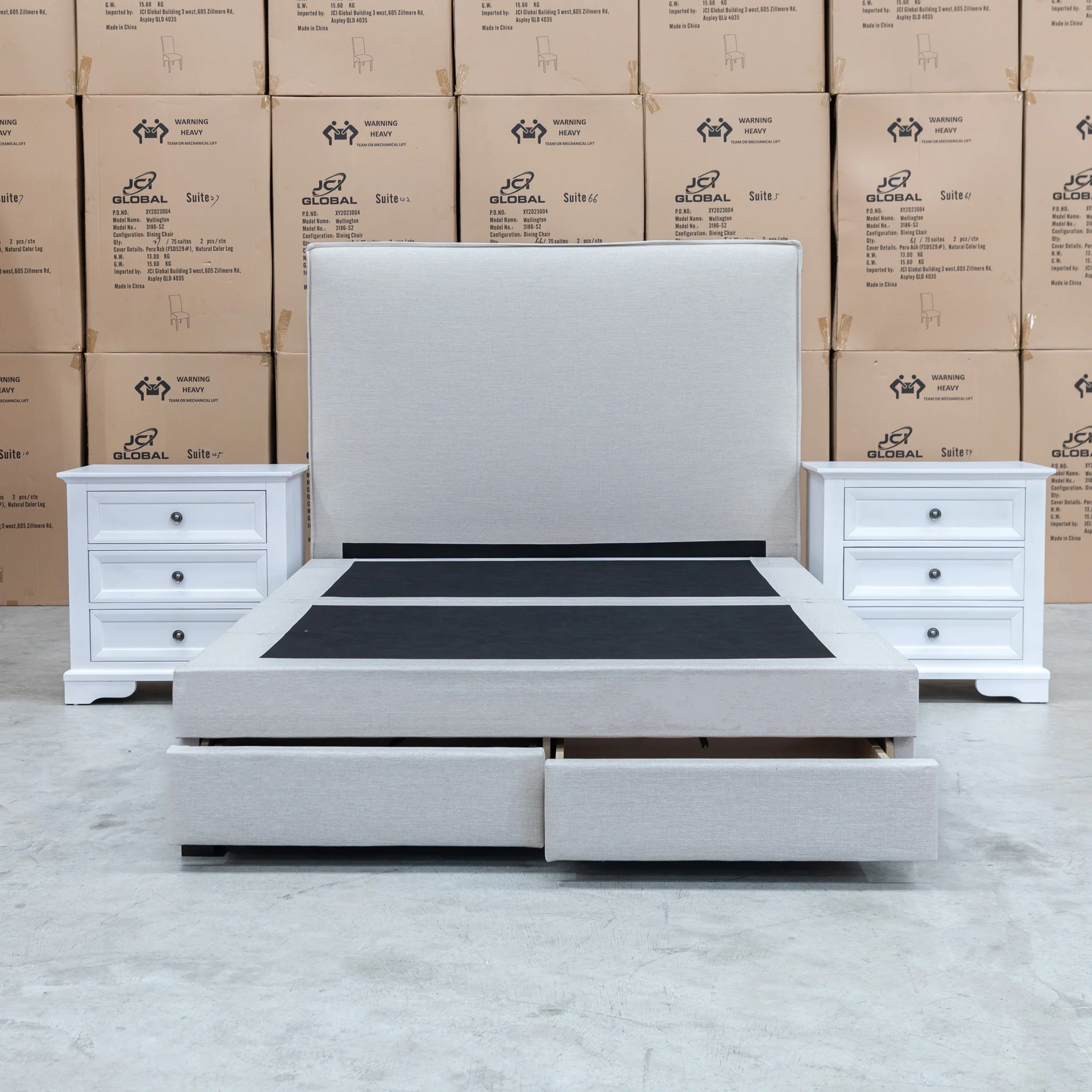 Hayman Gas Lift & Drawer Storage Queen Bed - Oat White - Image 11