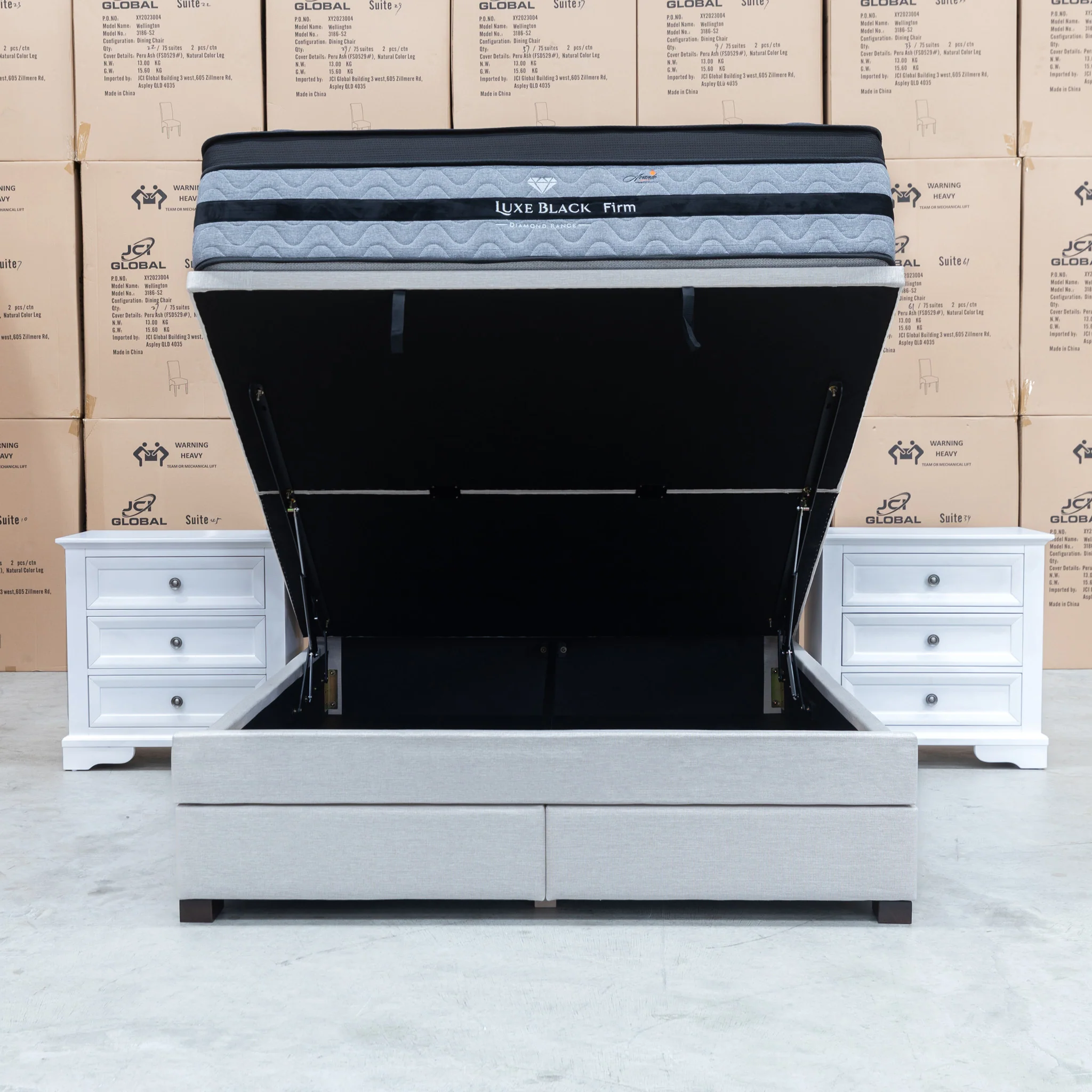 Hayman Gas Lift & Drawer Storage Queen Bed - Oat White - Image 13