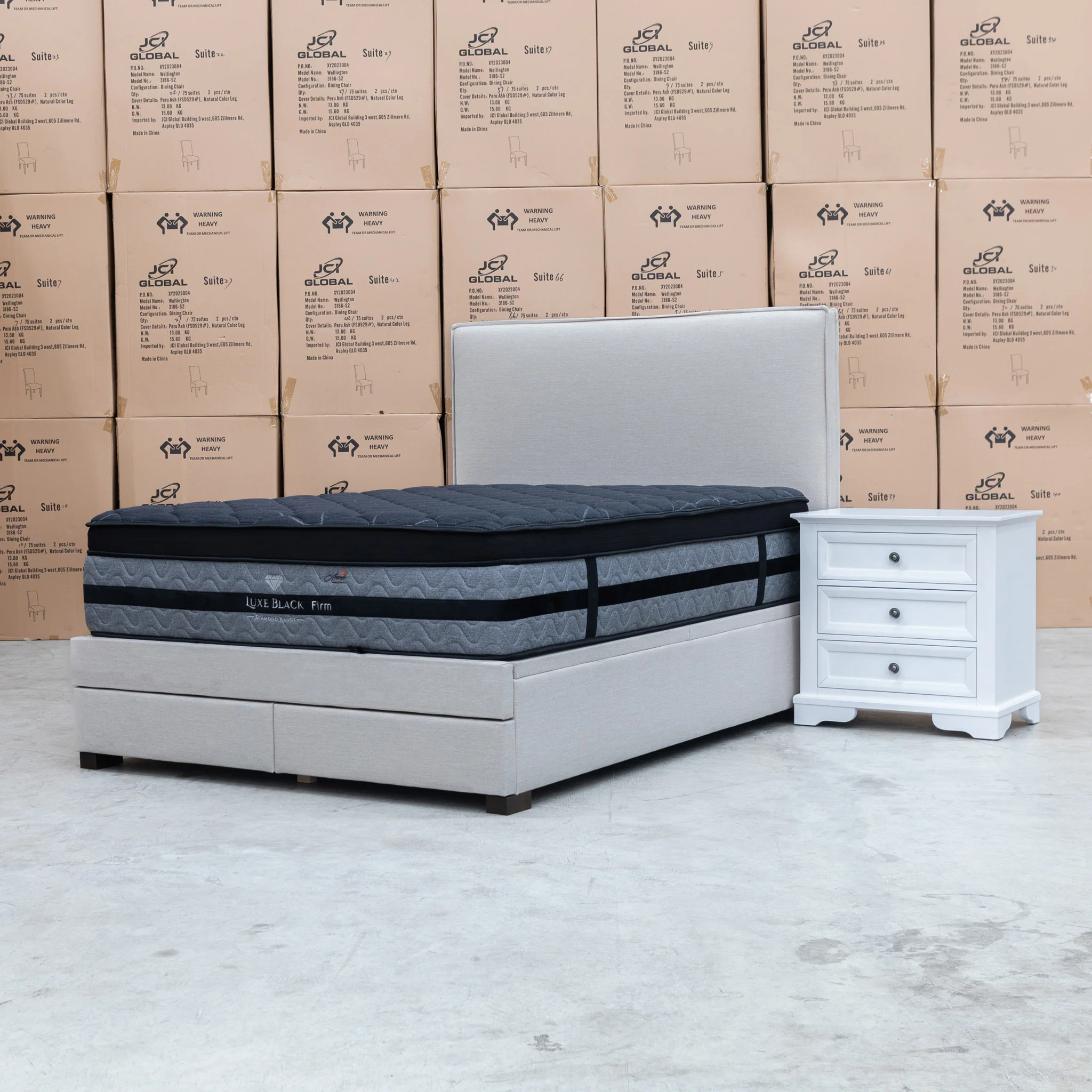 Hayman Gas Lift & Drawer Storage Queen Bed - Oat White - Image 3