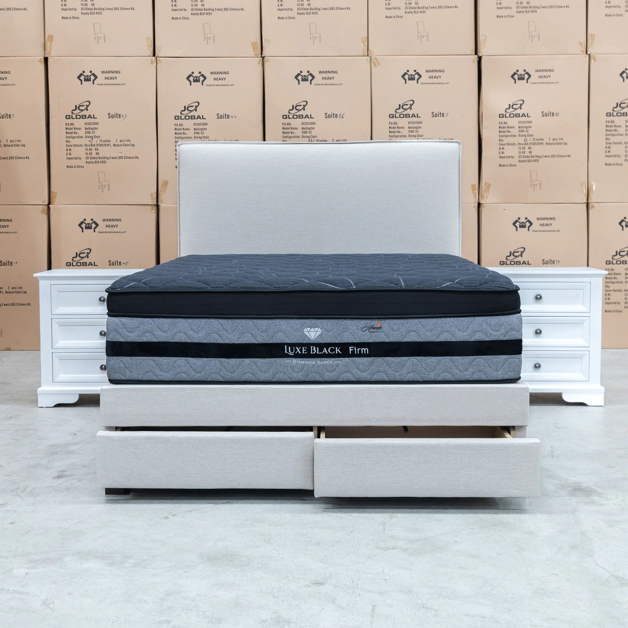 Hayman Gas Lift & Drawer Storage Queen Bed - Oat White - Image 7