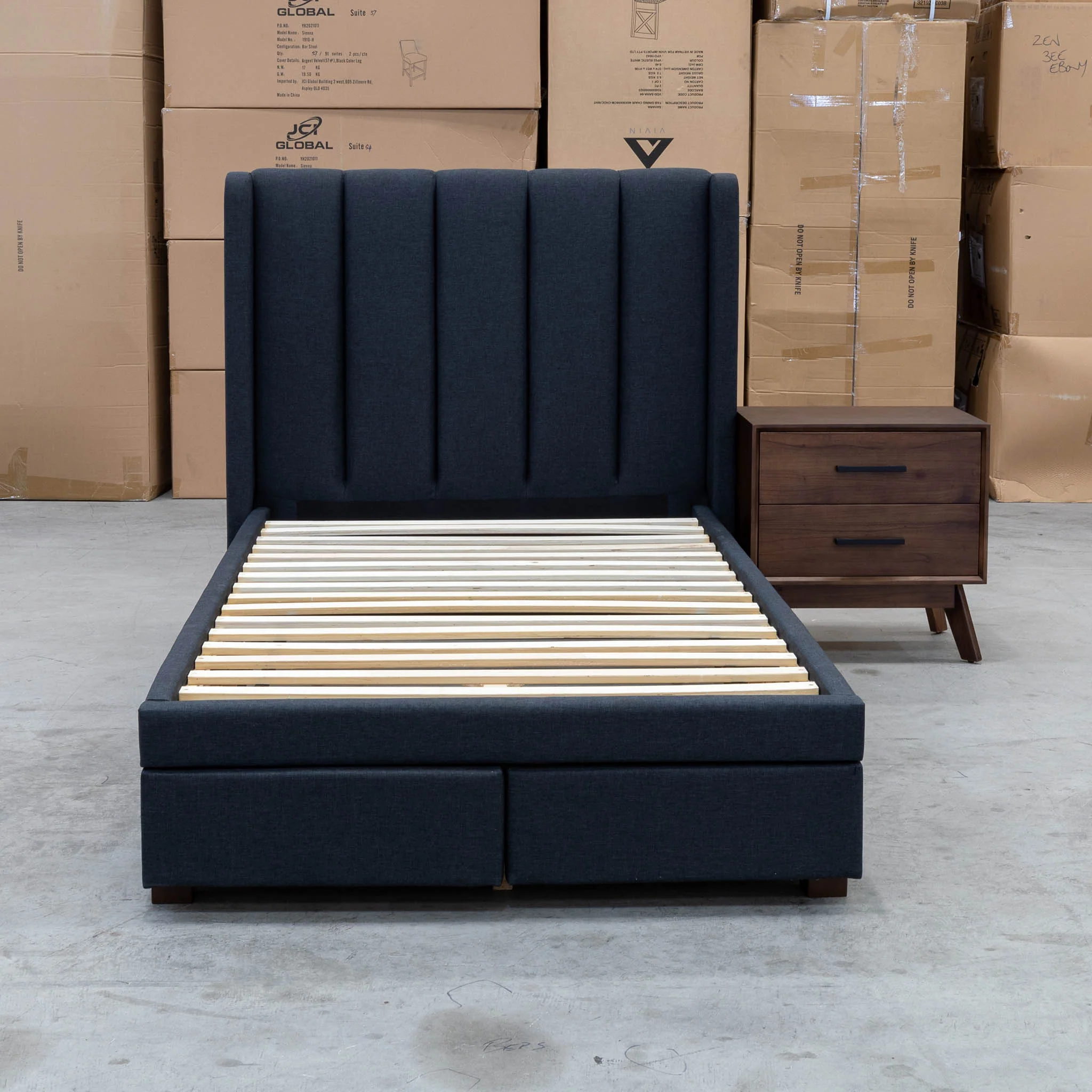 Hudson King Single Fabric Storage Bed - Charcoal - Available After 13th March - Image 6