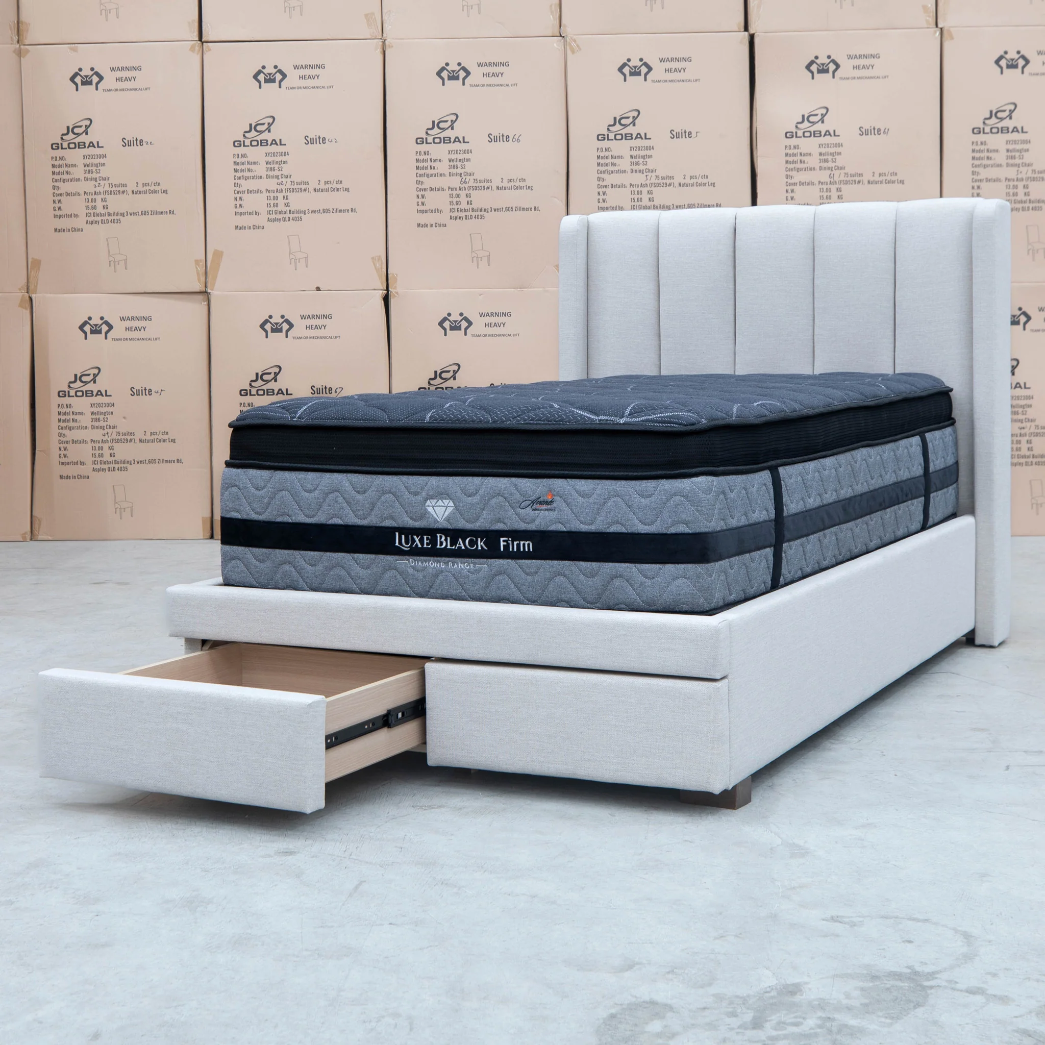 Hudson King Single Fabric Storage Bed - Oat White - Available After 13th March - Image 13