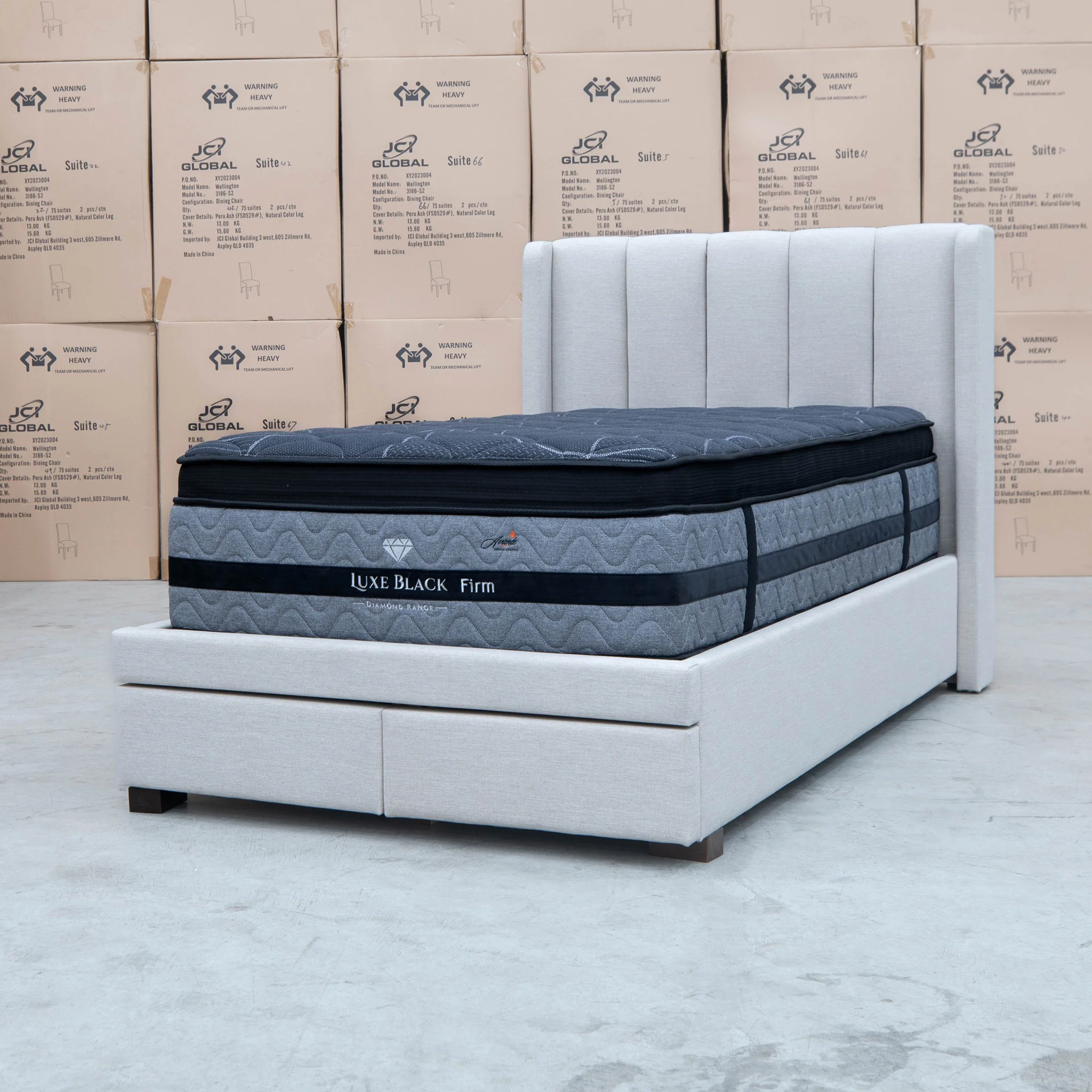 Hudson King Single Fabric Storage Bed - Oat White - Available After 13th March - Image 14