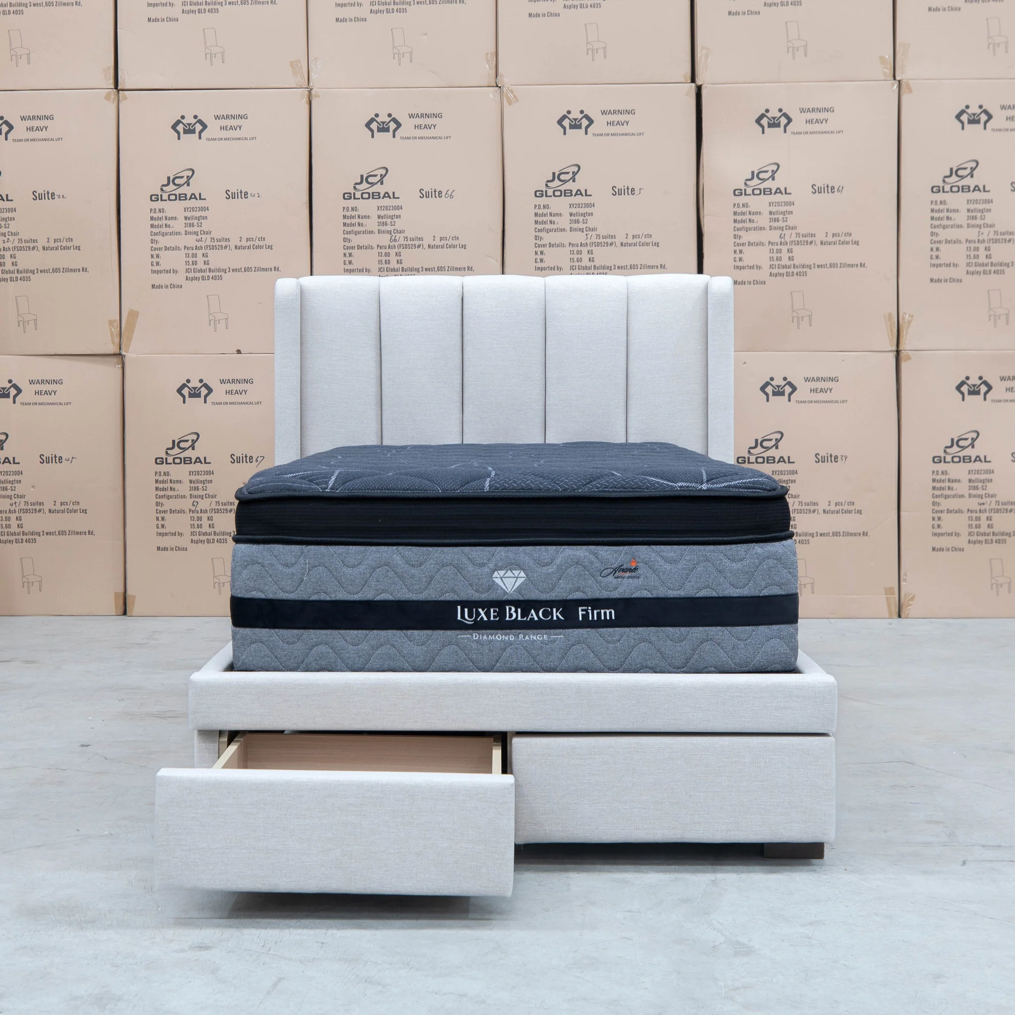 Hudson King Single Fabric Storage Bed - Oat White - Available After 13th March - Image 15