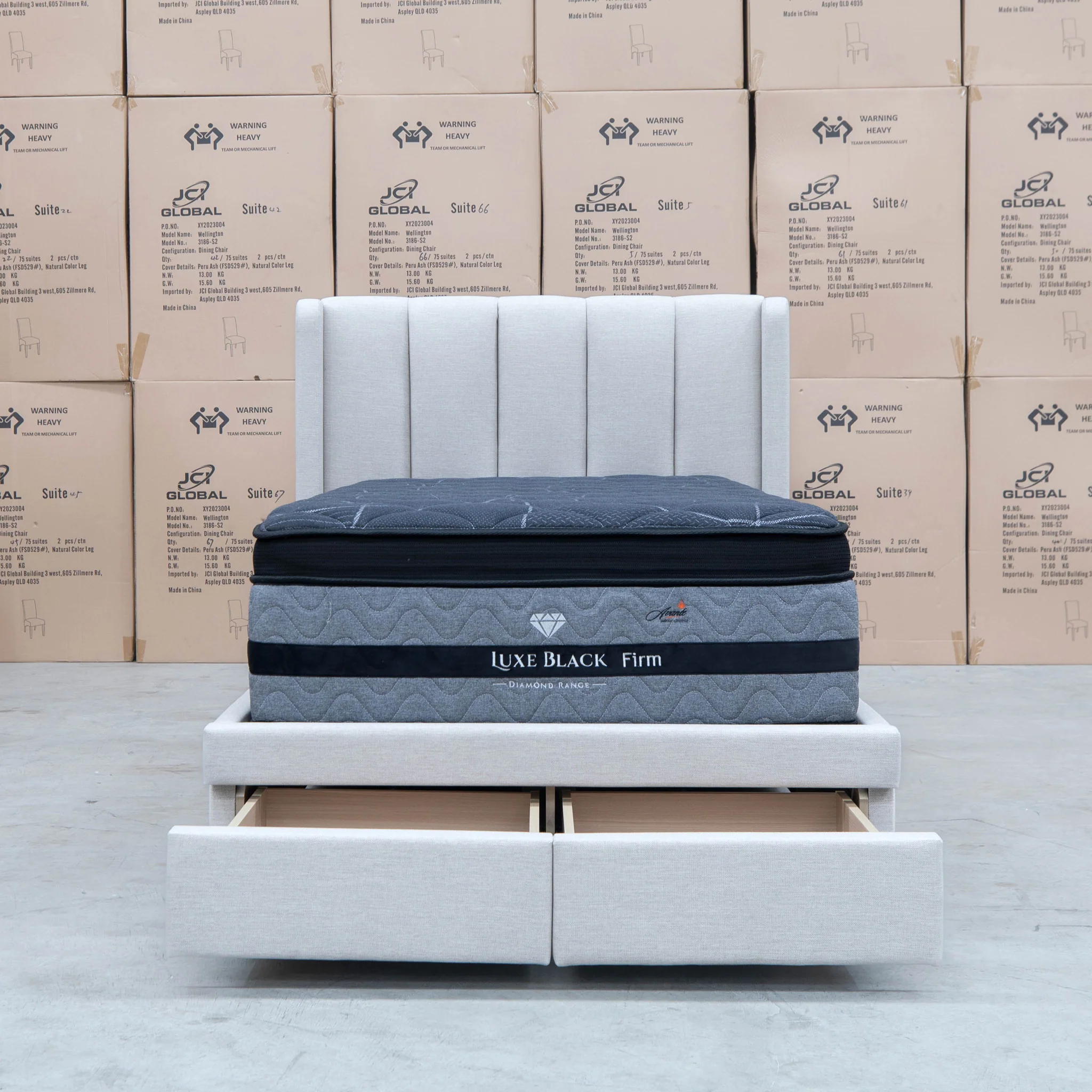 Hudson King Single Fabric Storage Bed - Oat White - Available After 13th March - Image 3