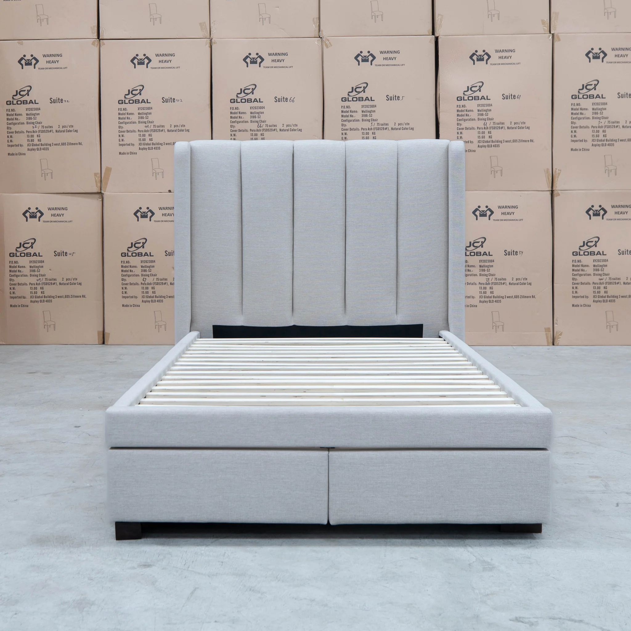Hudson King Single Fabric Storage Bed - Oat White - Available After 13th March - Image 4