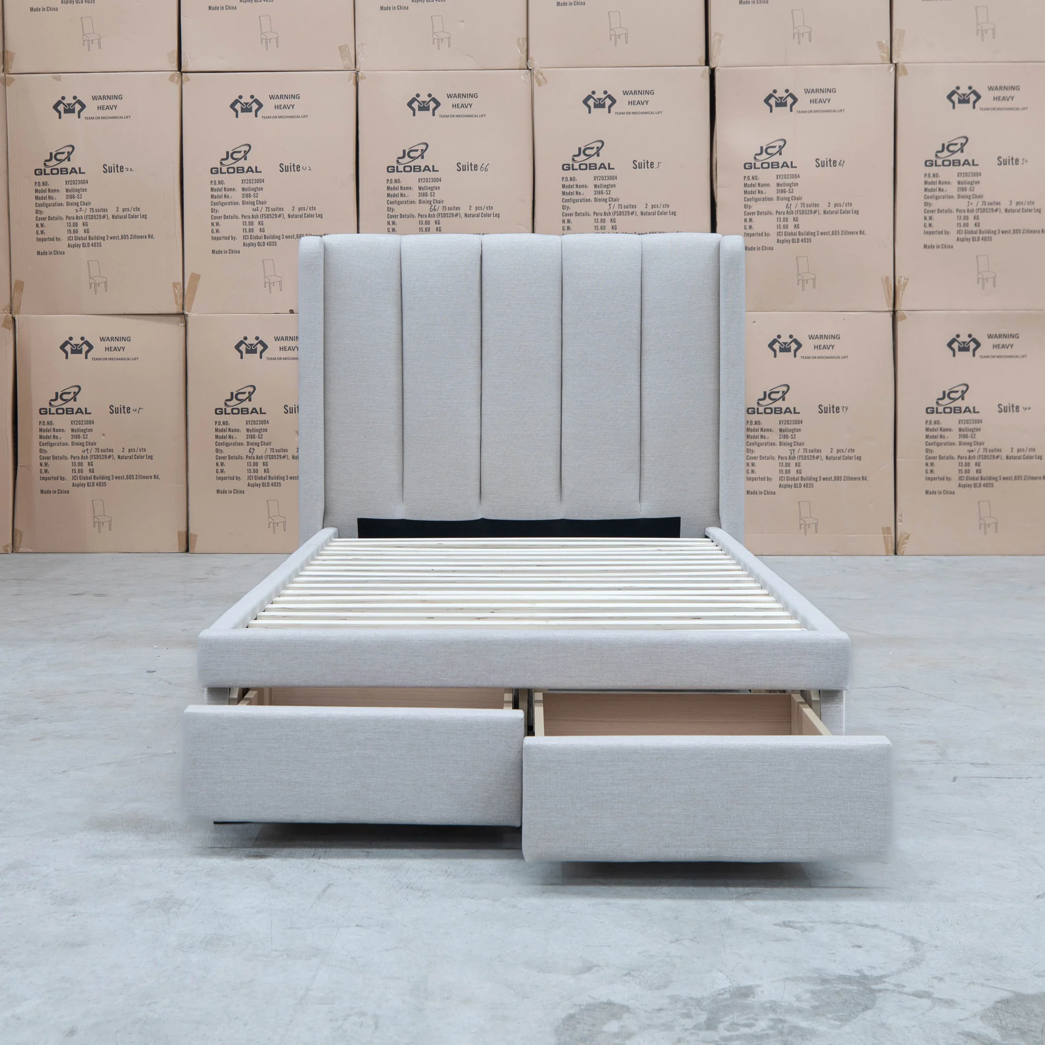 Hudson King Single Fabric Storage Bed - Oat White - Available After 13th March - Image 5