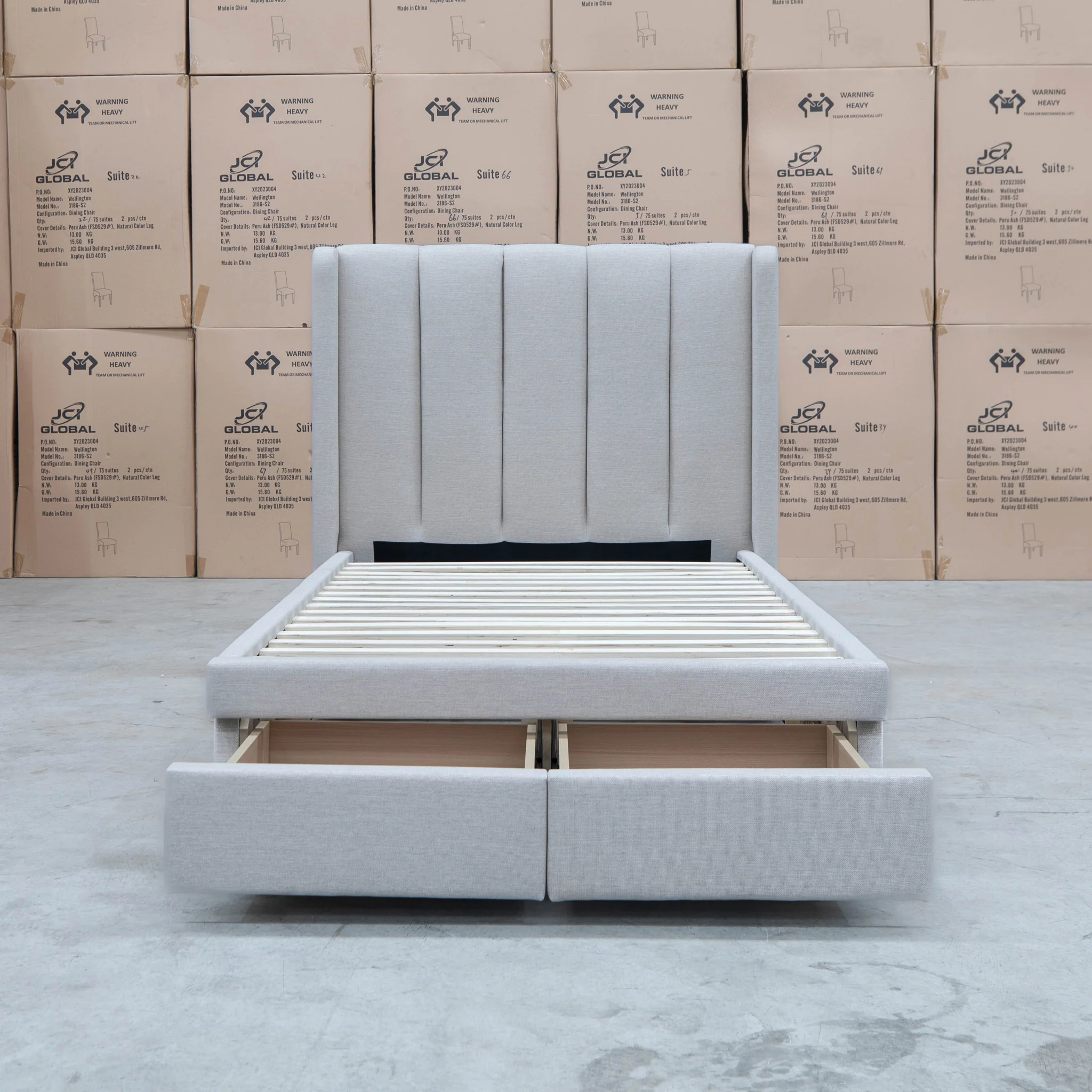 Hudson King Single Fabric Storage Bed - Oat White - Available After 13th March - Image 6