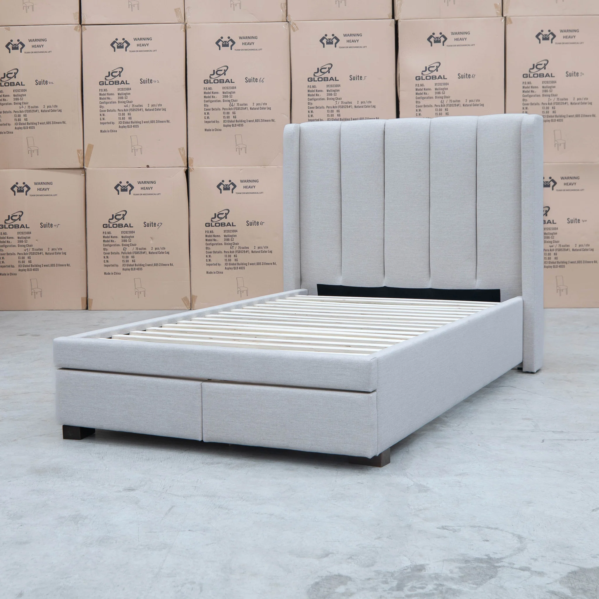 Hudson King Single Fabric Storage Bed - Oat White - Available After 13th March - Image 8