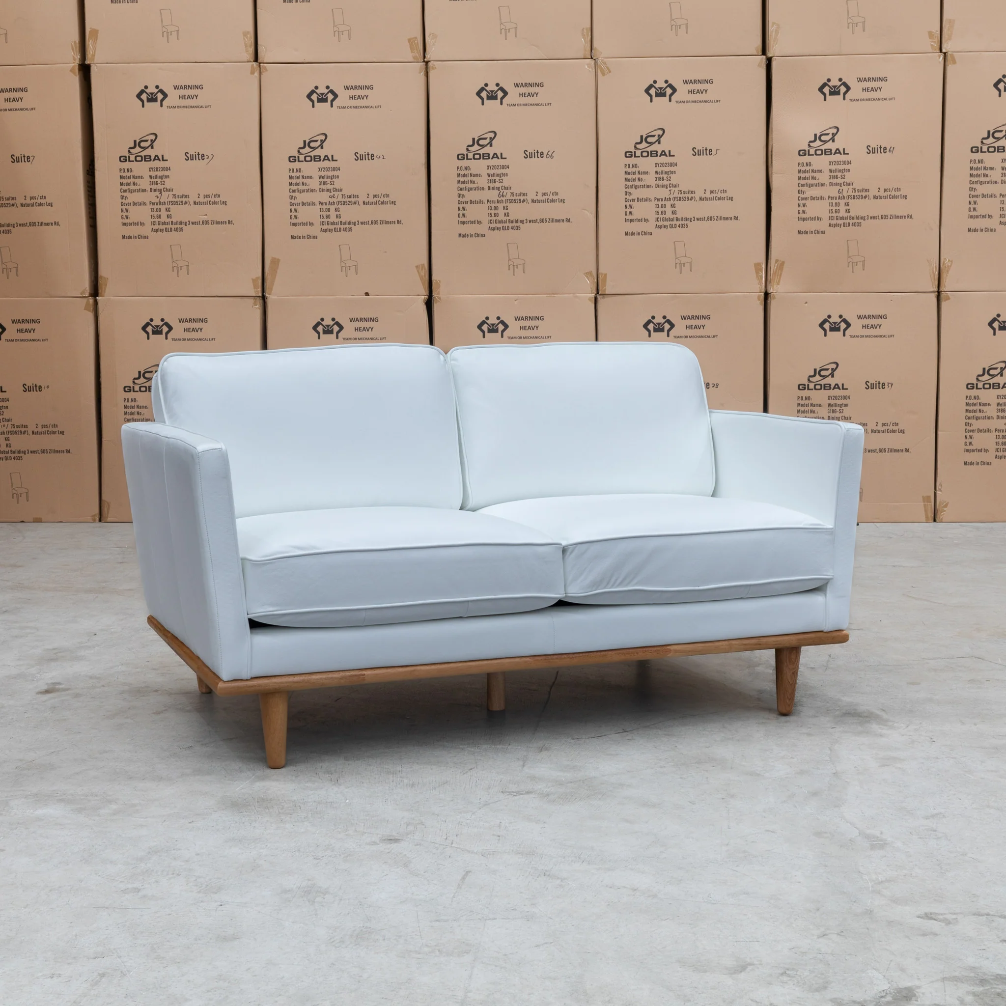 Lana 2 Seater Leather Sofa - White - Image 3