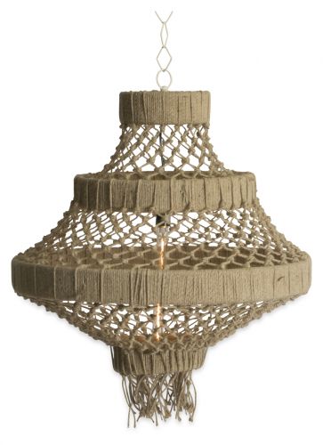 Large Three Tier Jute and Iron Chandelier - Natural - MS26 - Available In-Store Only