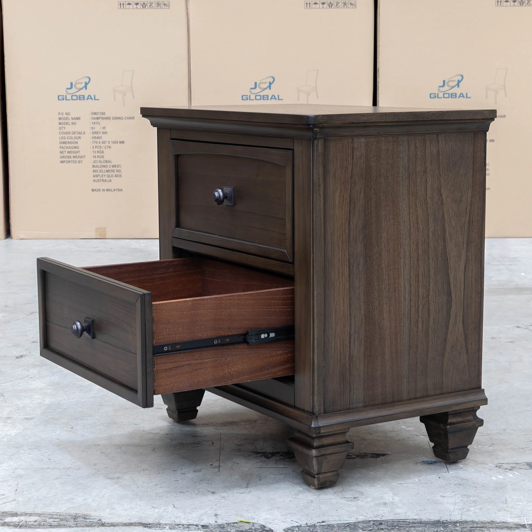 Library Two Drawer Bedside - Grey Oak - Image 3
