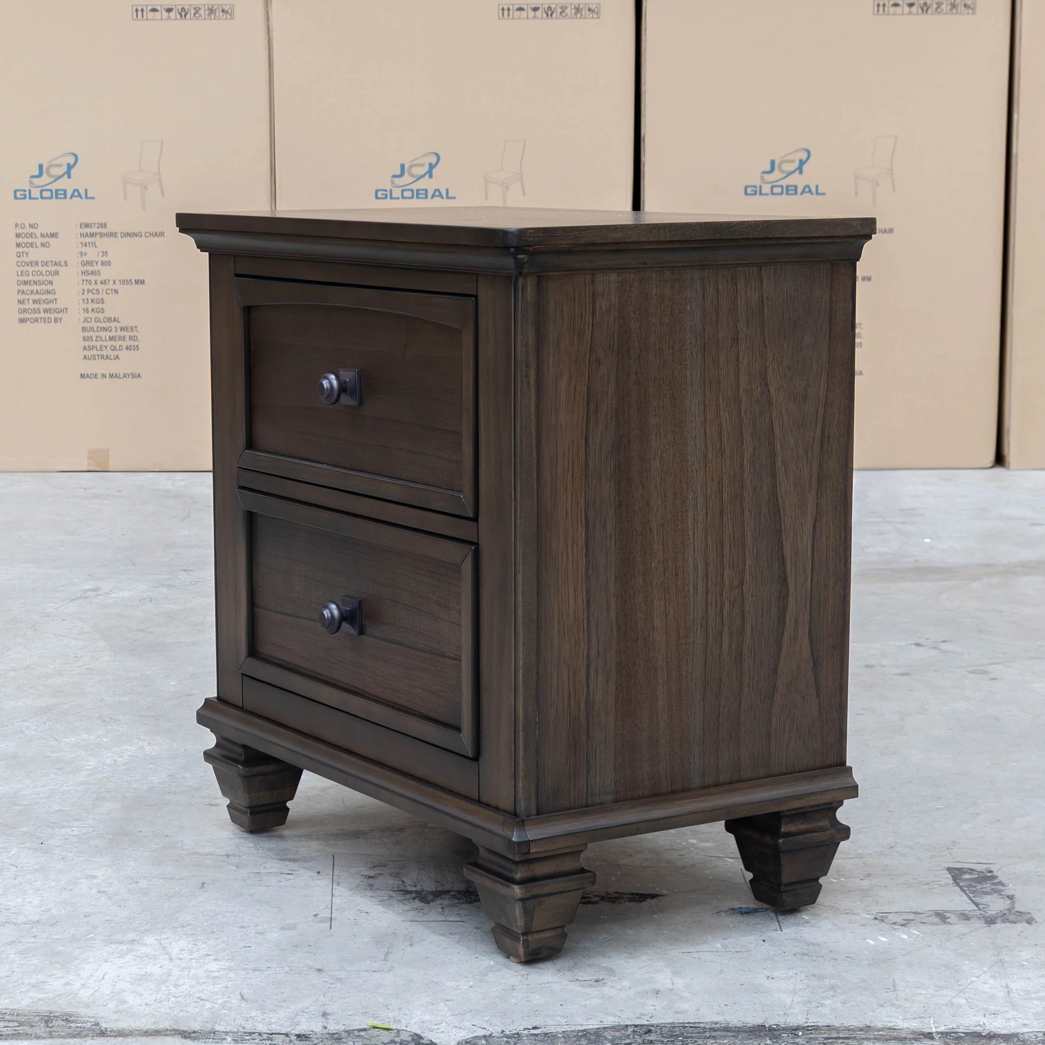 Library Two Drawer Bedside - Grey Oak - Image 4