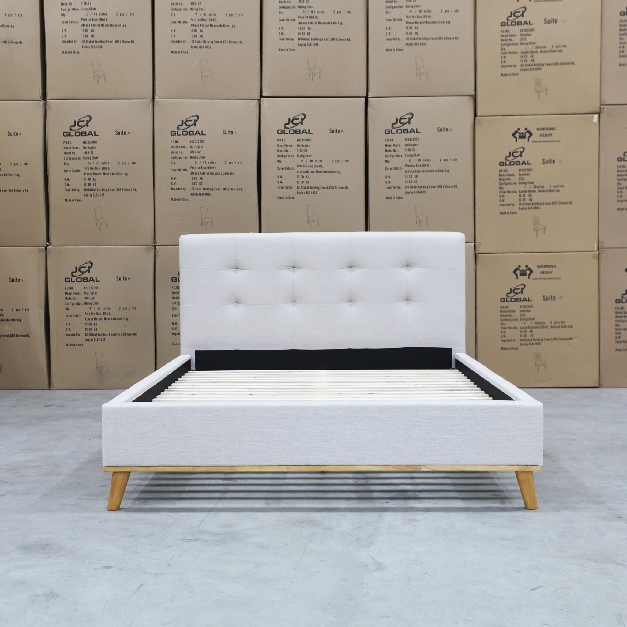 Milos King Single Fabric Bed - Oat White - Available After 13th March - Image 3