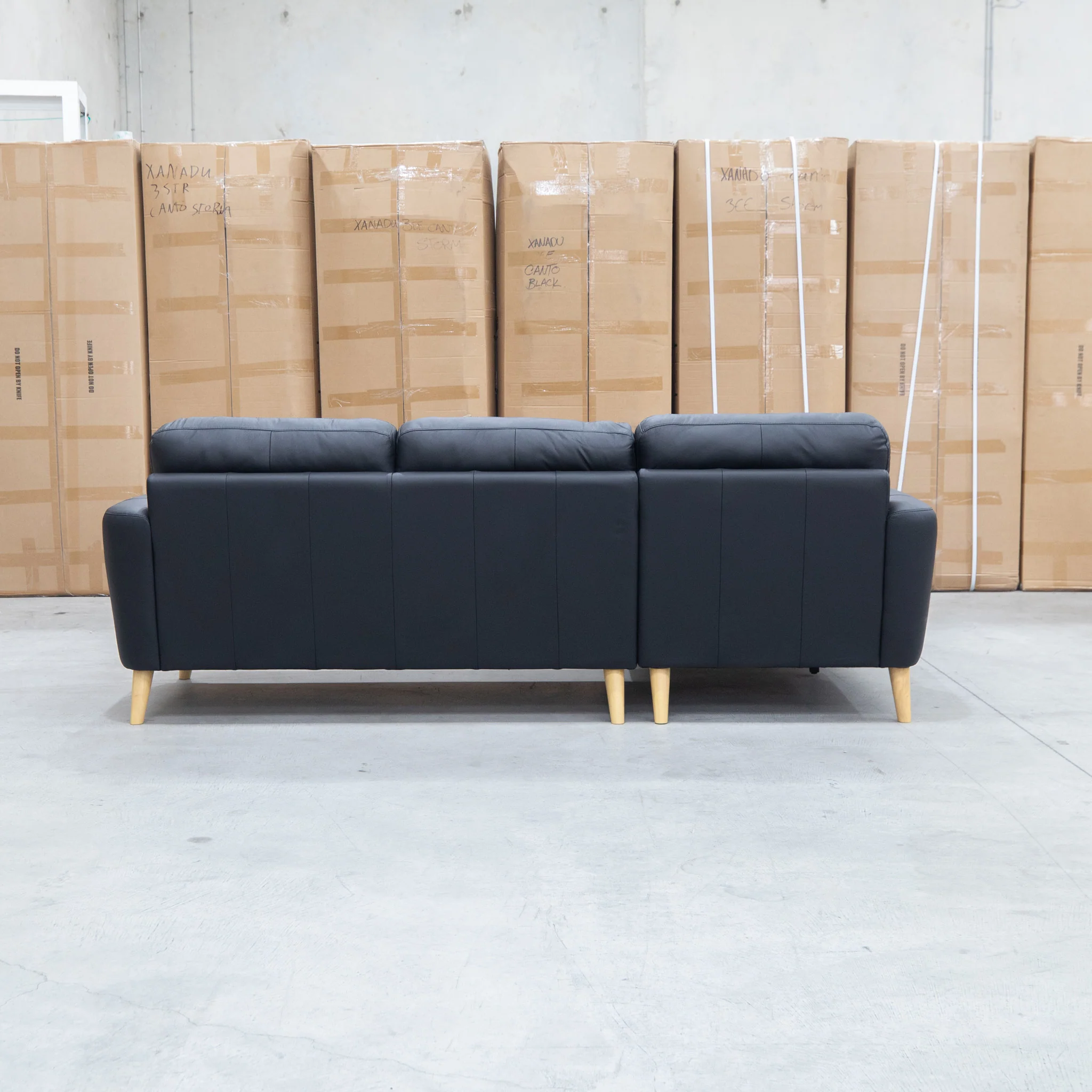 Nevada Three Seat LHF Leather Chaise Lounge - Black - Image 4