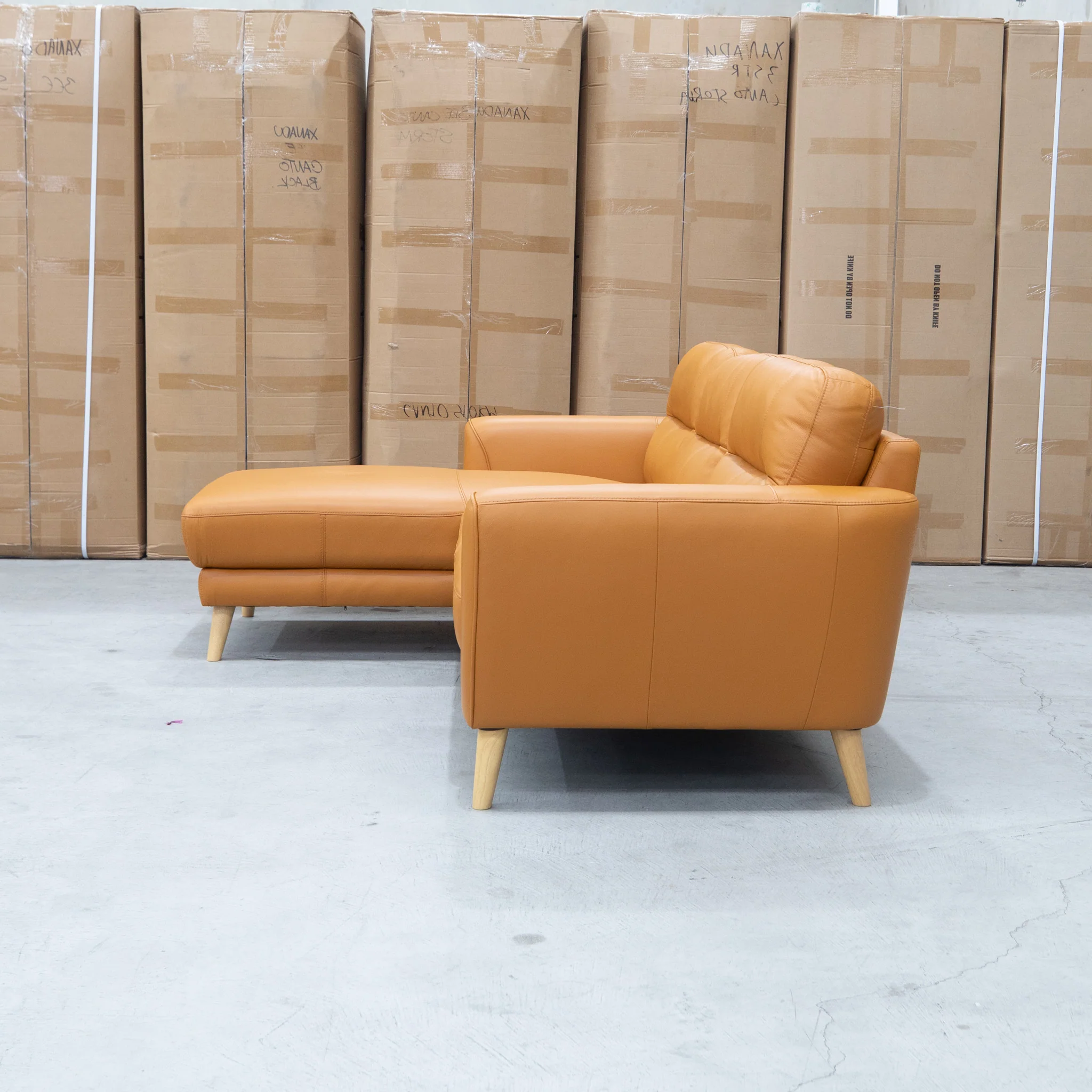 Nevada Three Seat LHF Leather Chaise Lounge - Orange - Image 2