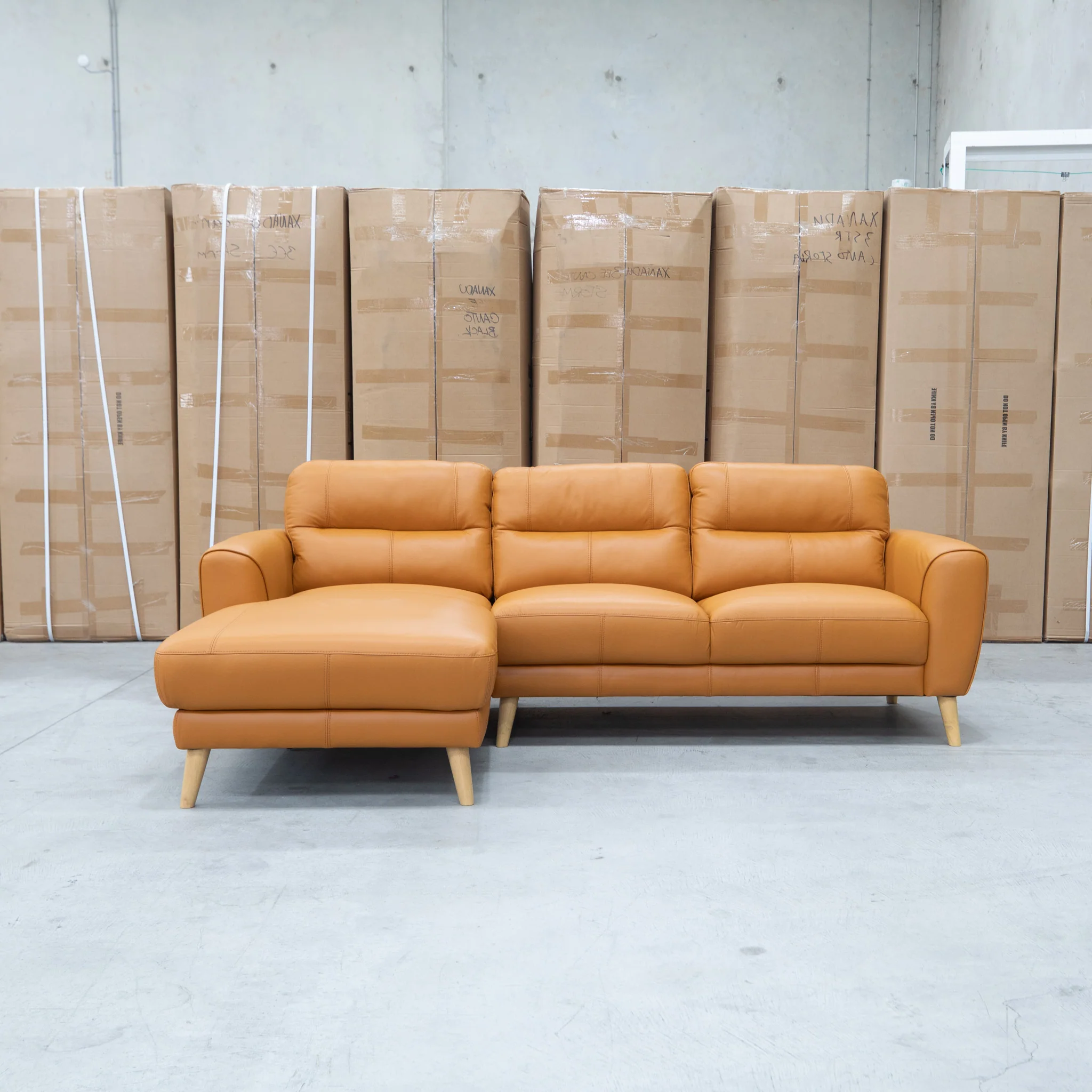 Nevada Three Seat LHF Leather Chaise Lounge - Orange - Image 3