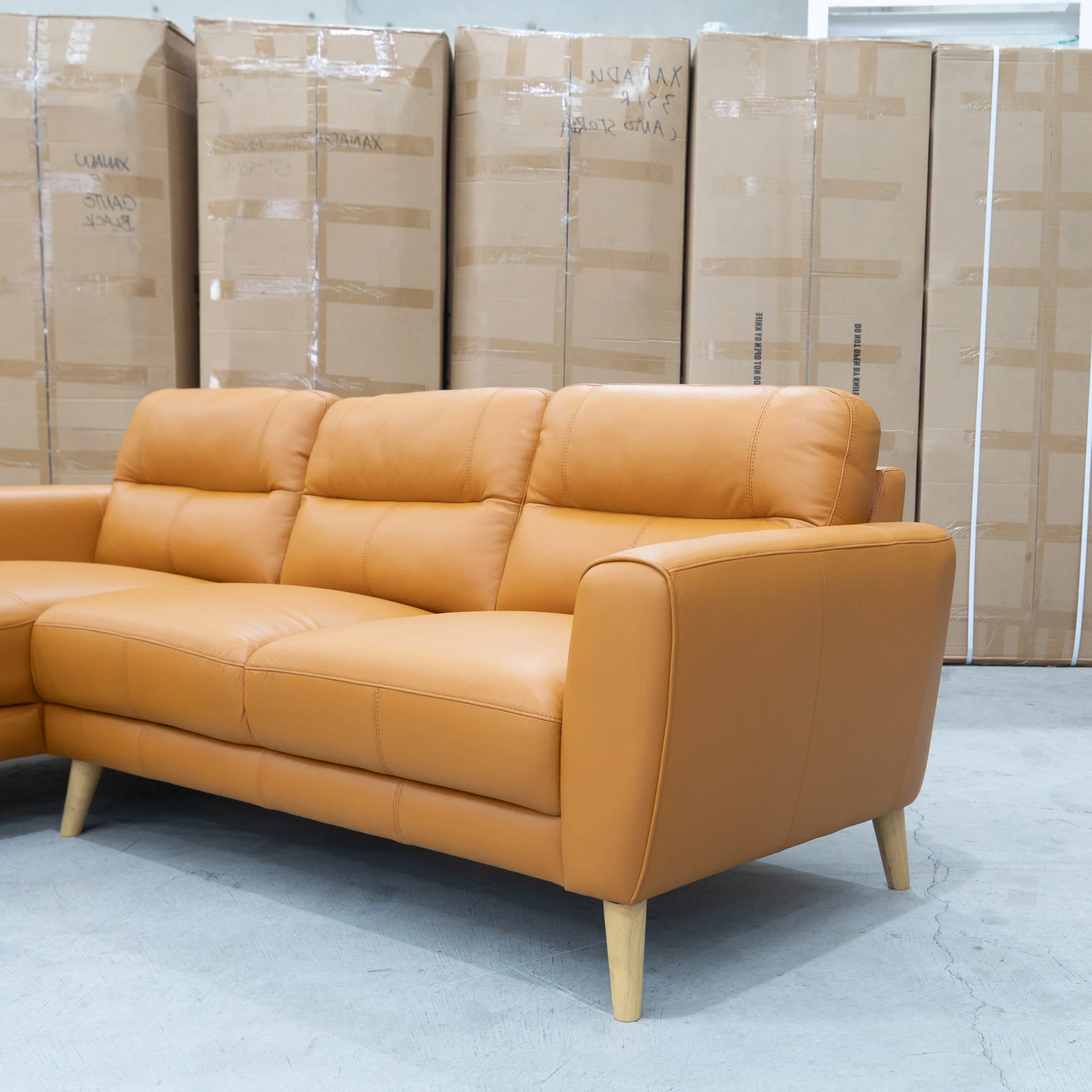 Nevada Three Seat LHF Leather Chaise Lounge - Orange - Image 4