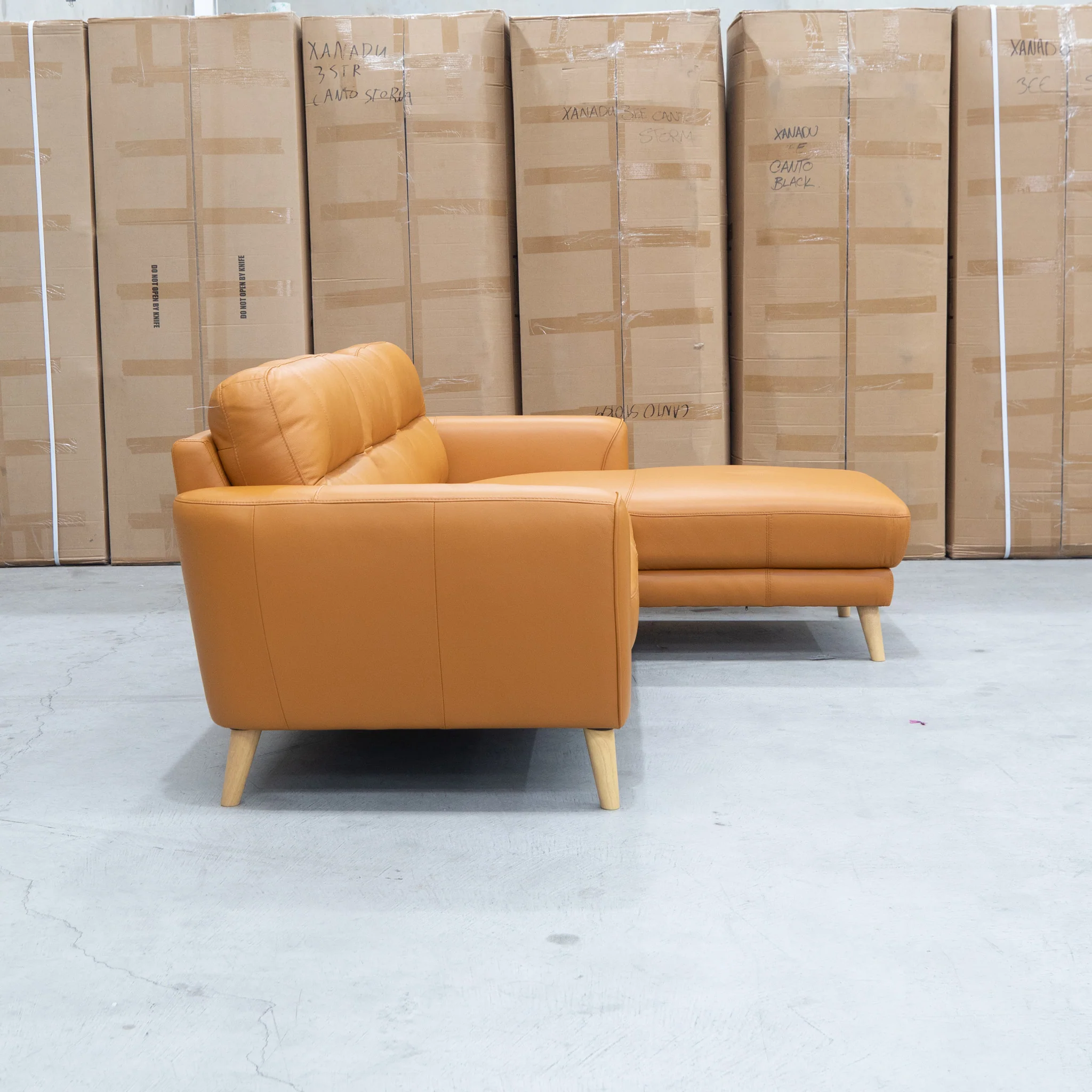 Nevada Three Seat RHF Leather Chaise Lounge - Orange - Image 3