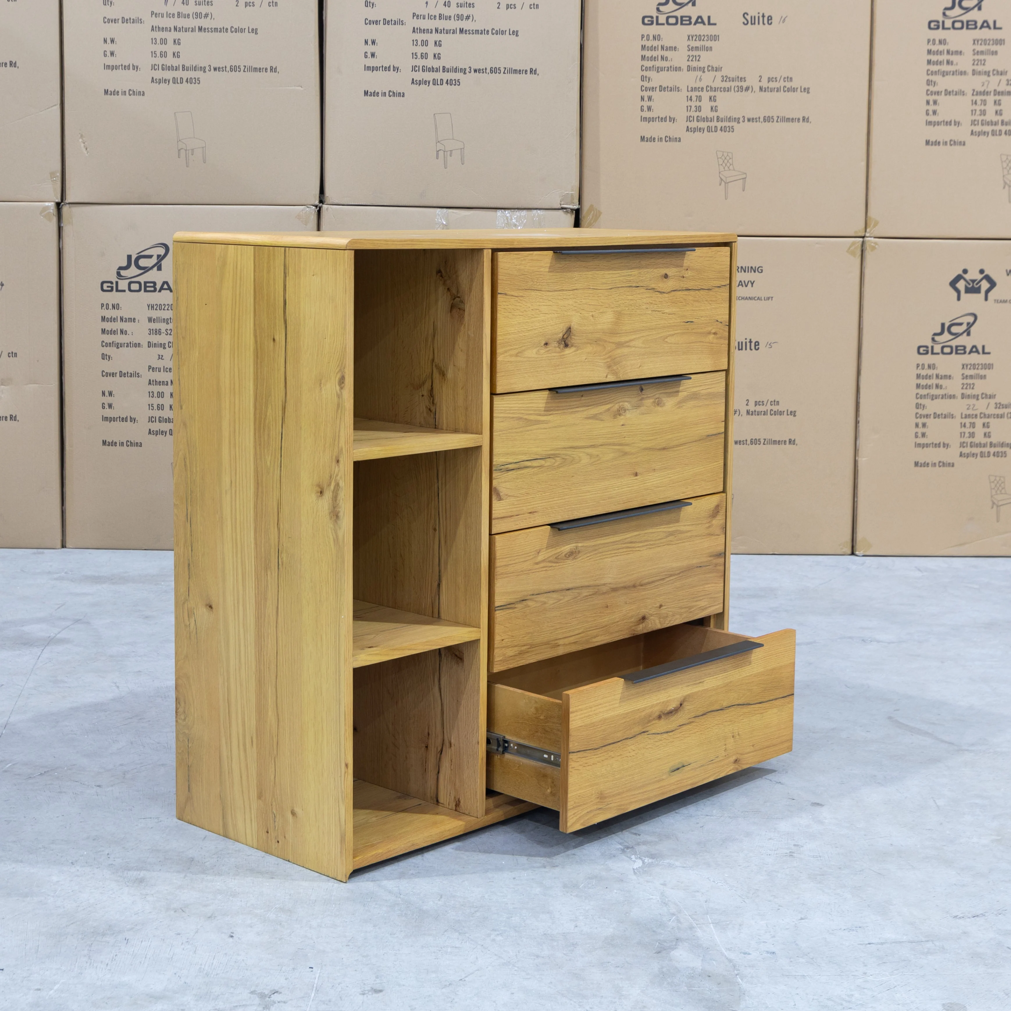 Newfarm Distressed Oak Four Drawer Hardwood Tallboy - Image 4