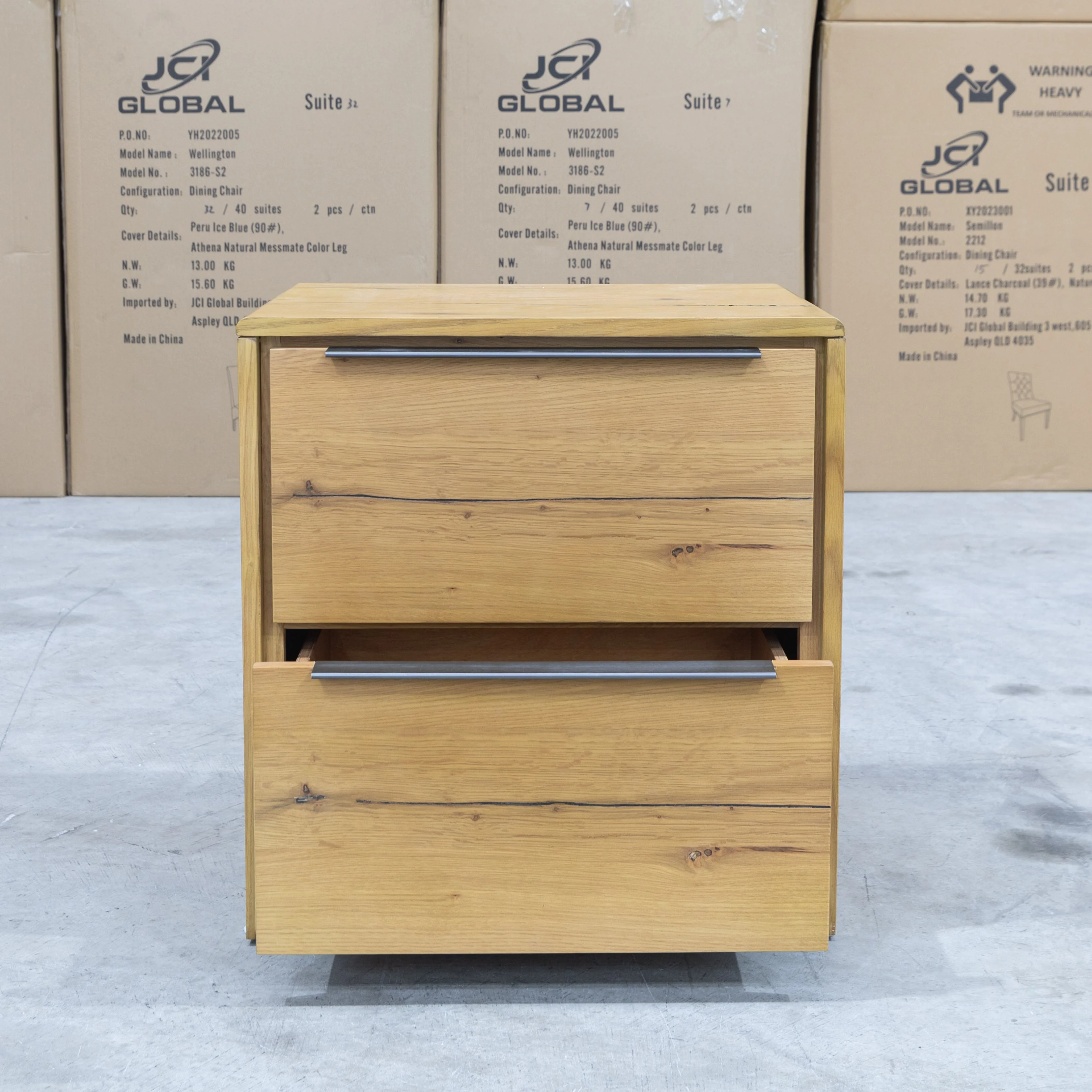 Newfarm Distressed Oak Two Drawer Hardwood Bedside - Image 3