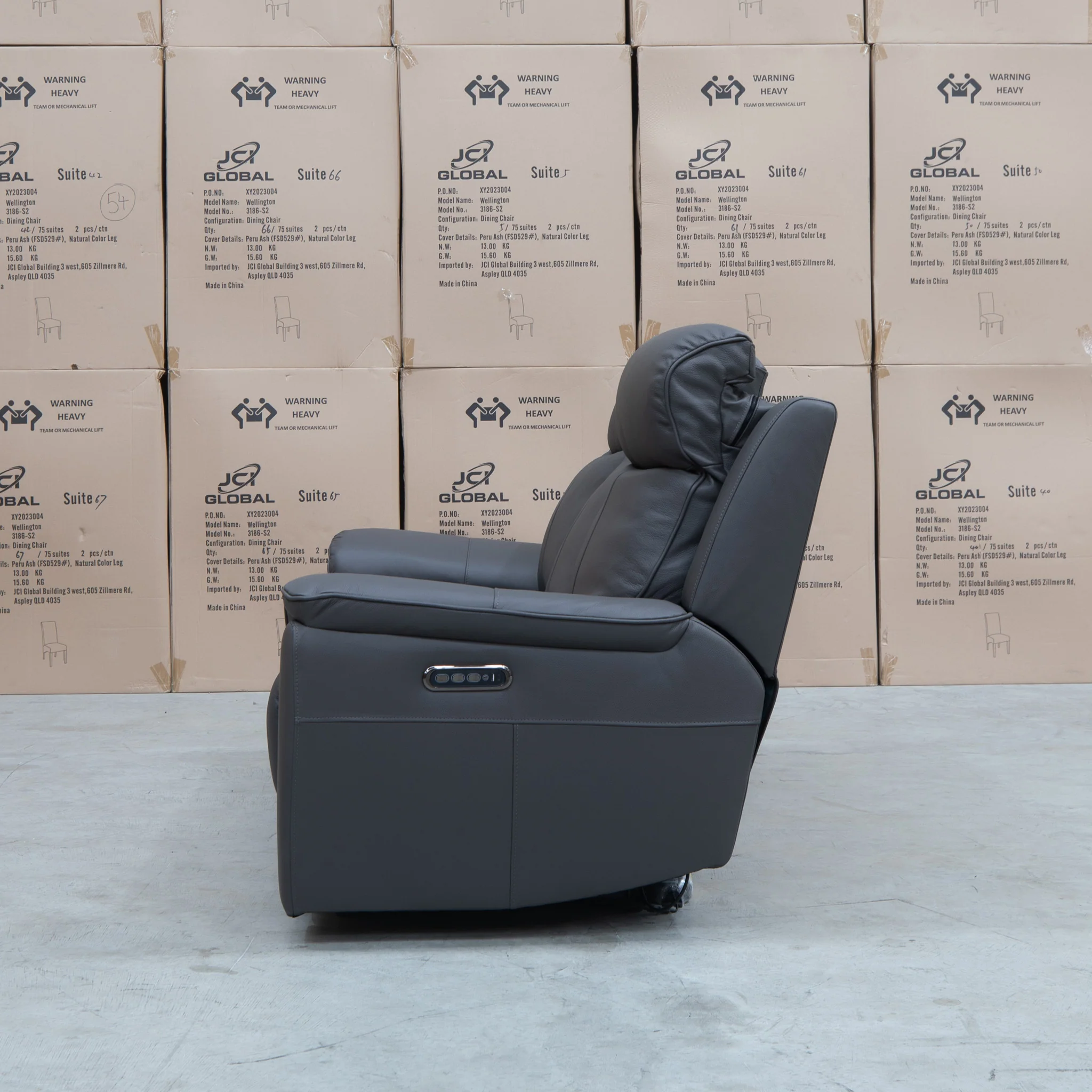 Panama Three Seater Triple Motor Electric Recliner Lounge - Storm Leather - Image 10