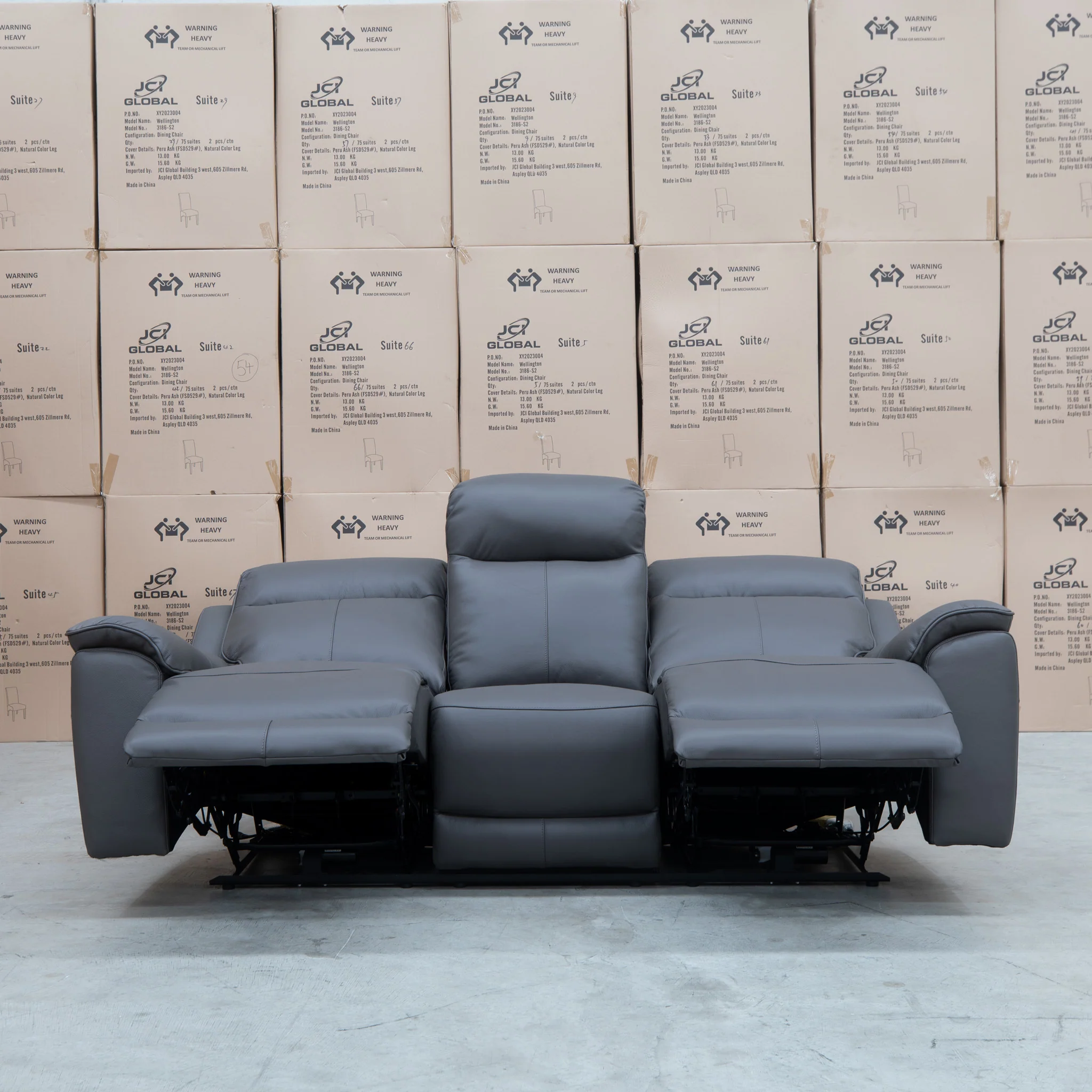 Panama Three Seater Triple Motor Electric Recliner Lounge - Storm Leather - Image 4