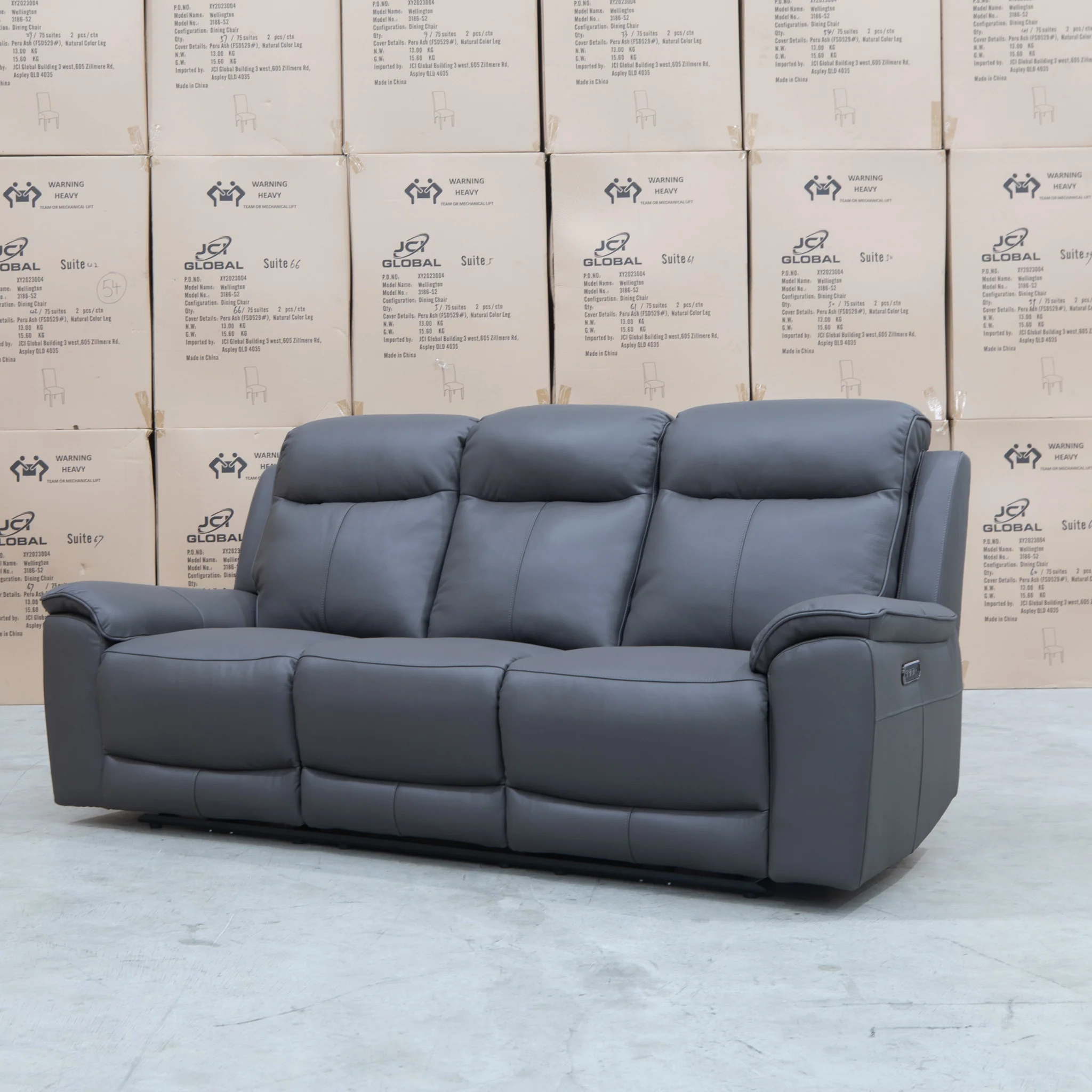 Panama Three Seater Triple Motor Electric Recliner Lounge - Storm Leather - Image 6