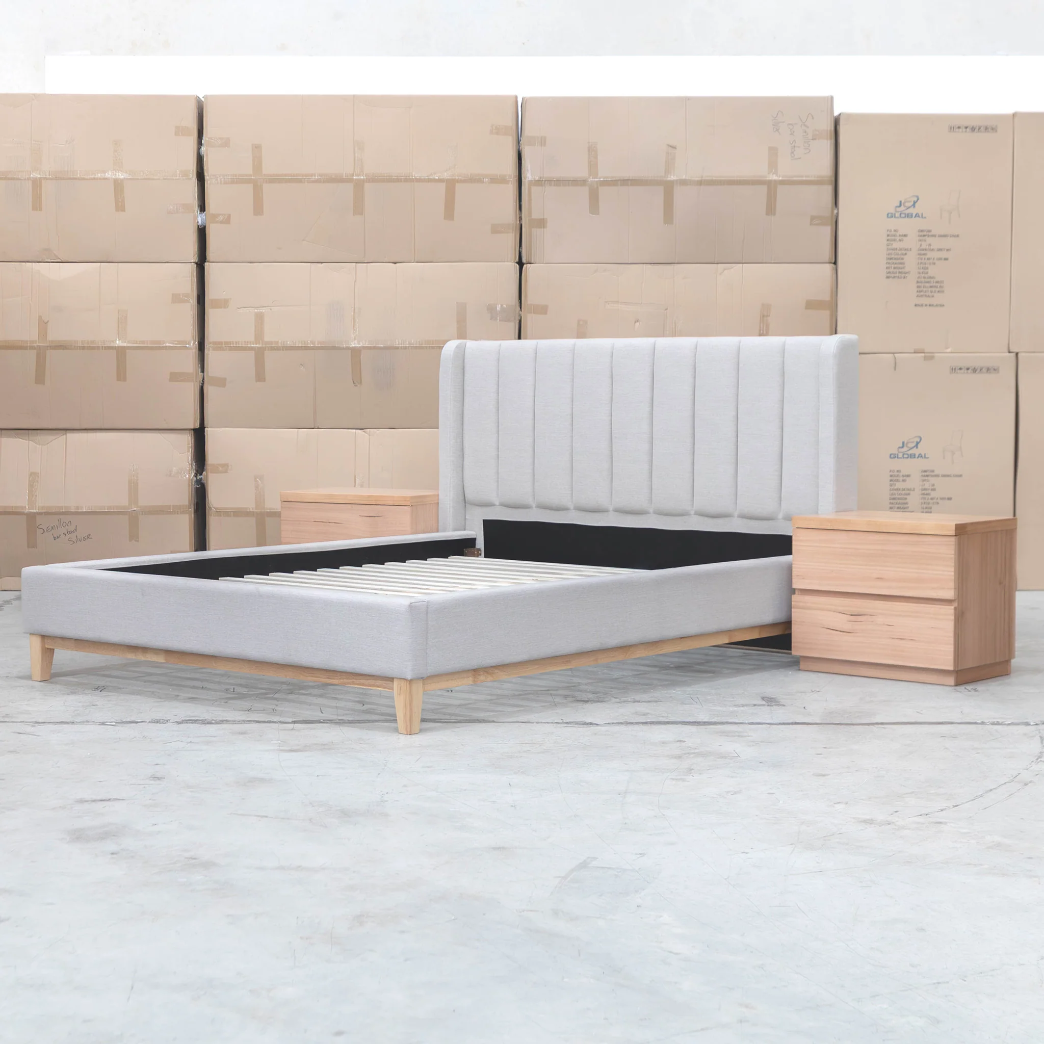 Paros Double Upholstered Bed - Oat White - Image 3