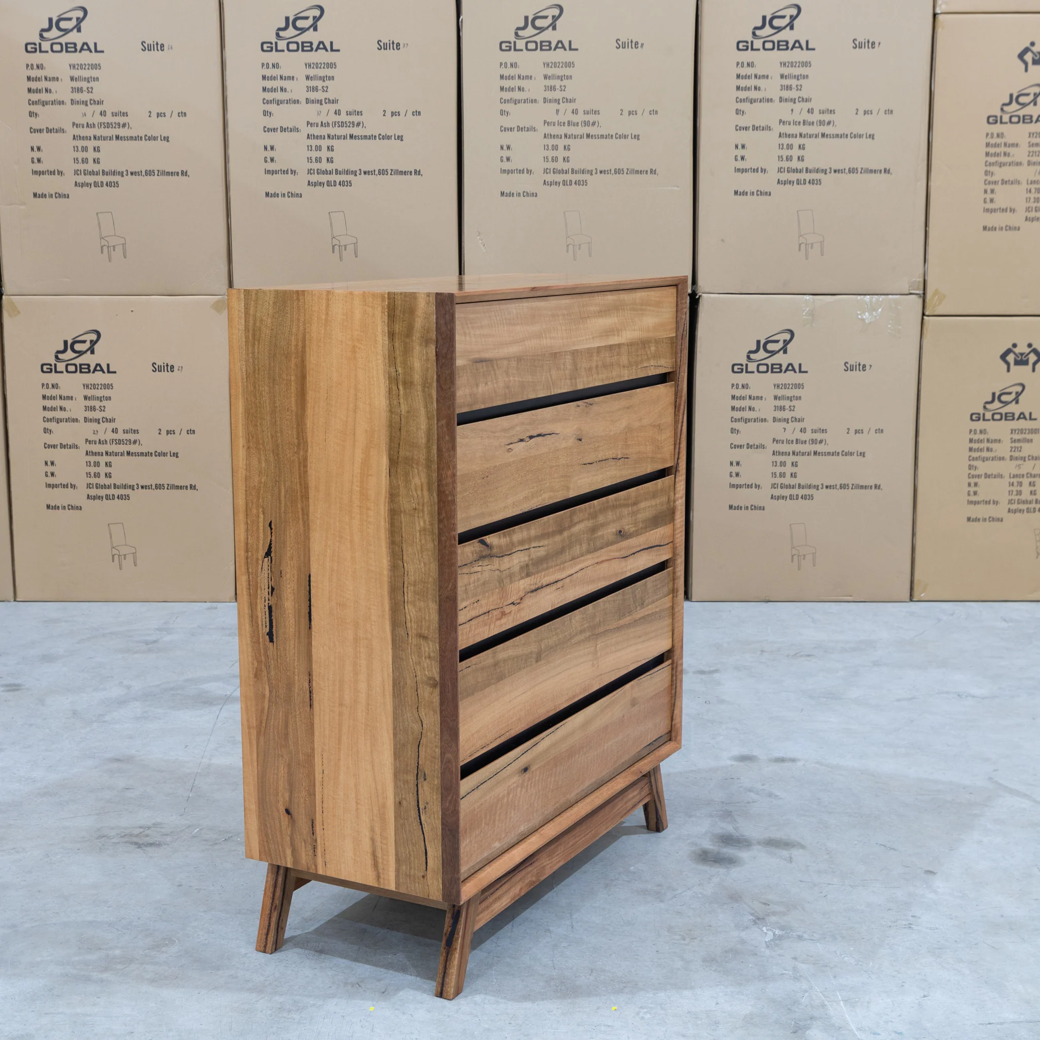 Polo Marri Hardwood Timber Five Drawer Tallboy - Image 4