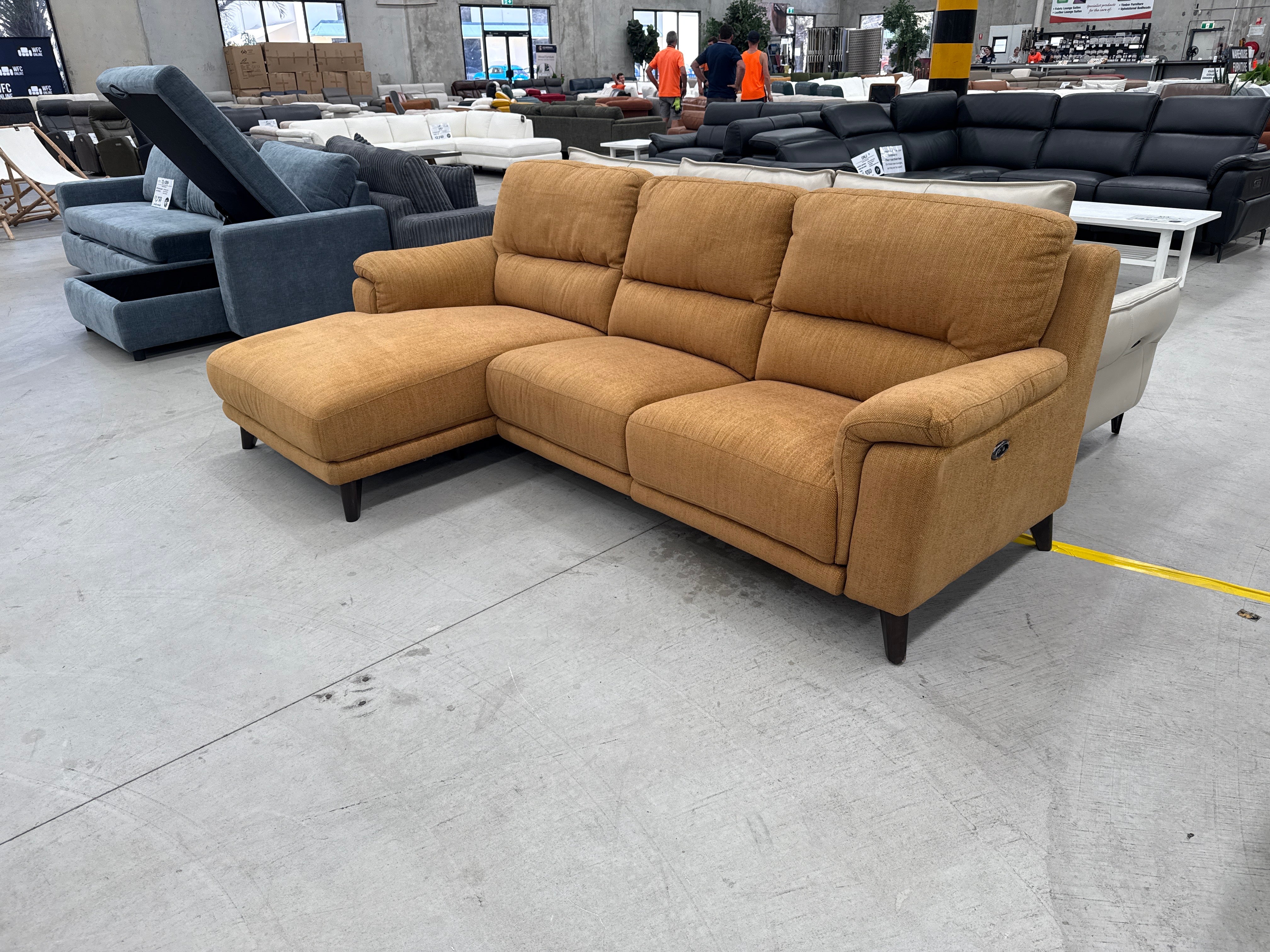 RS-12046 LHF Chaise Lounge with Electric Recliner - Mustard - Floor Stock