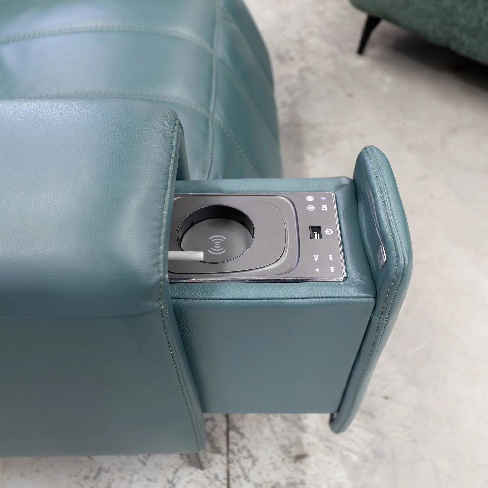 RSHU-13250-PR Single dual motor leather theatre recliner  - Green - Floor Stock - Image 2