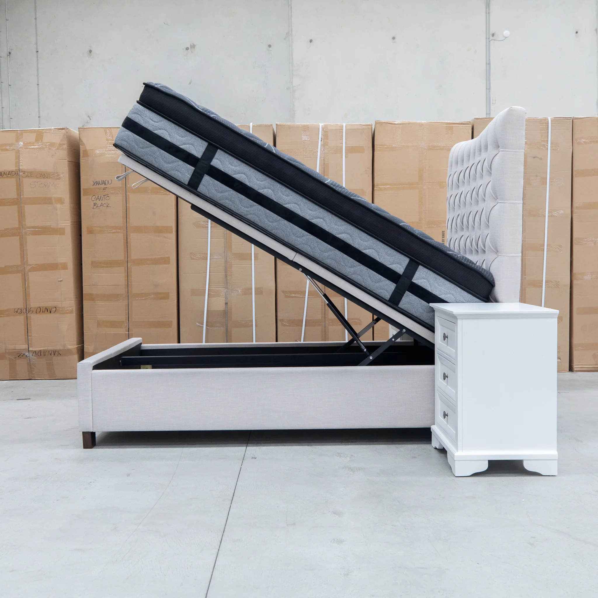 Sloane King Fabric Gas Lift Bed - Oat - Image 20