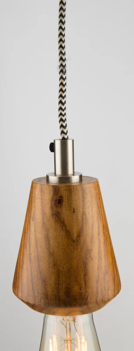 Tapered Wooden Pendant Hanging Light with Silver Detail - Natural/Silver - FH04 - Available In-Store Only