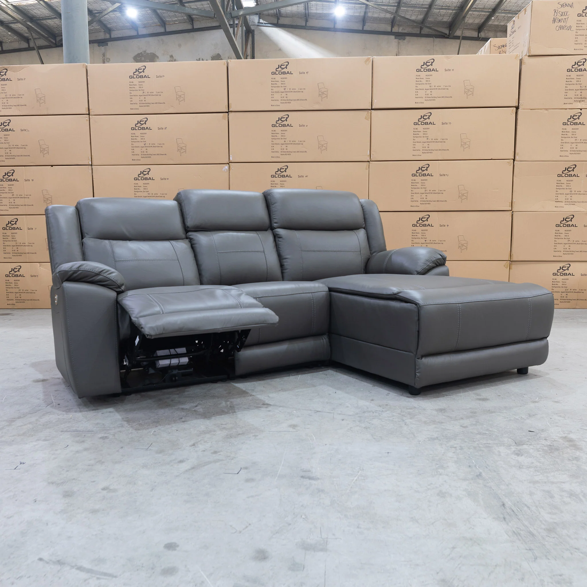 Venus Three Seater Dual-Motor Chaise Recliner Lounge - Storm Leather - Image 10