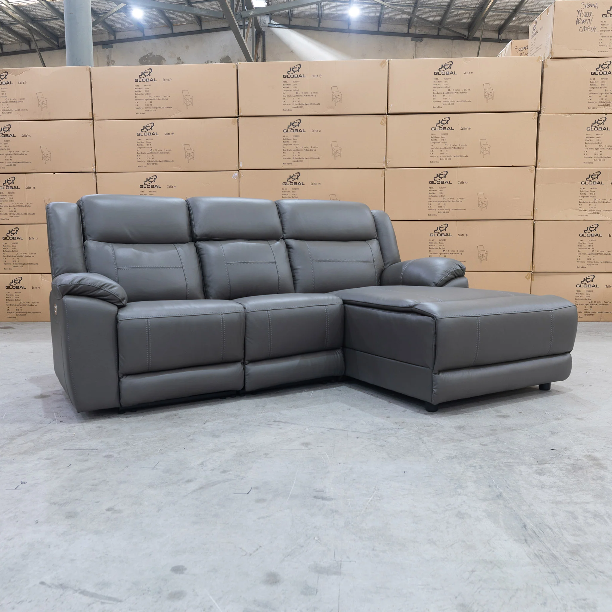 Venus Three Seater Dual-Motor Chaise Recliner Lounge - Storm Leather - Image 12